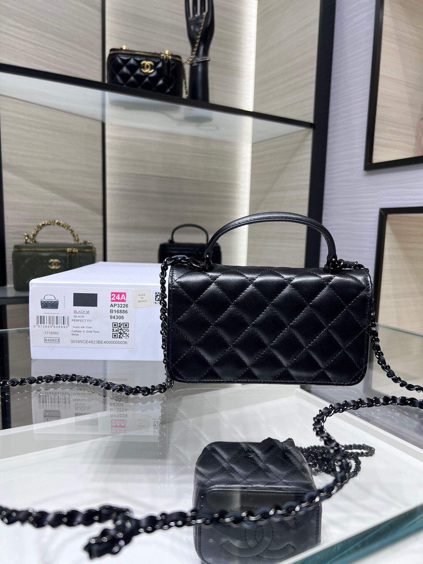 Ch*el classic handbag with top handle 17x9x3cm