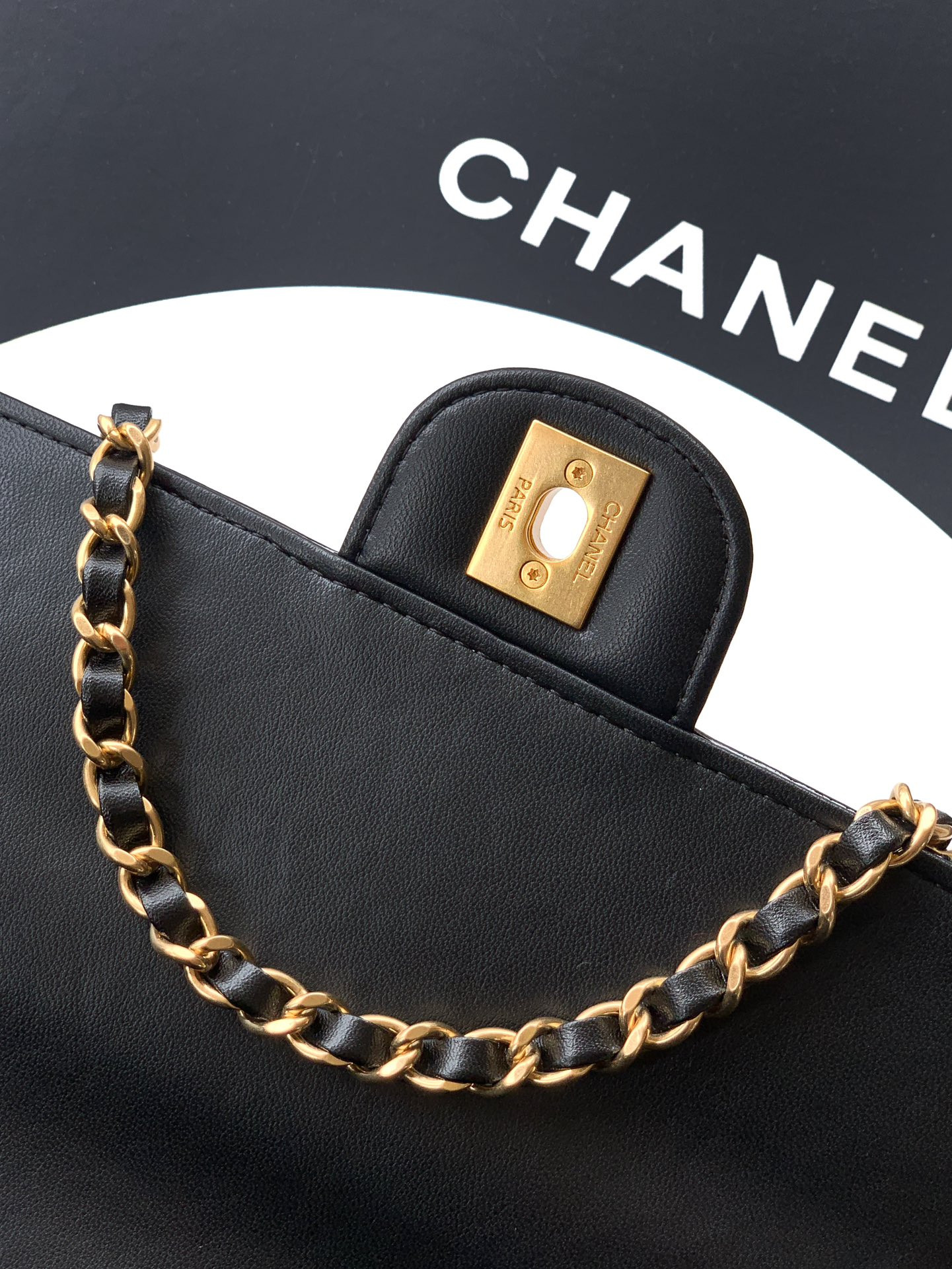 Ch*el large flap bag with top handle 12.5x30x5cm
