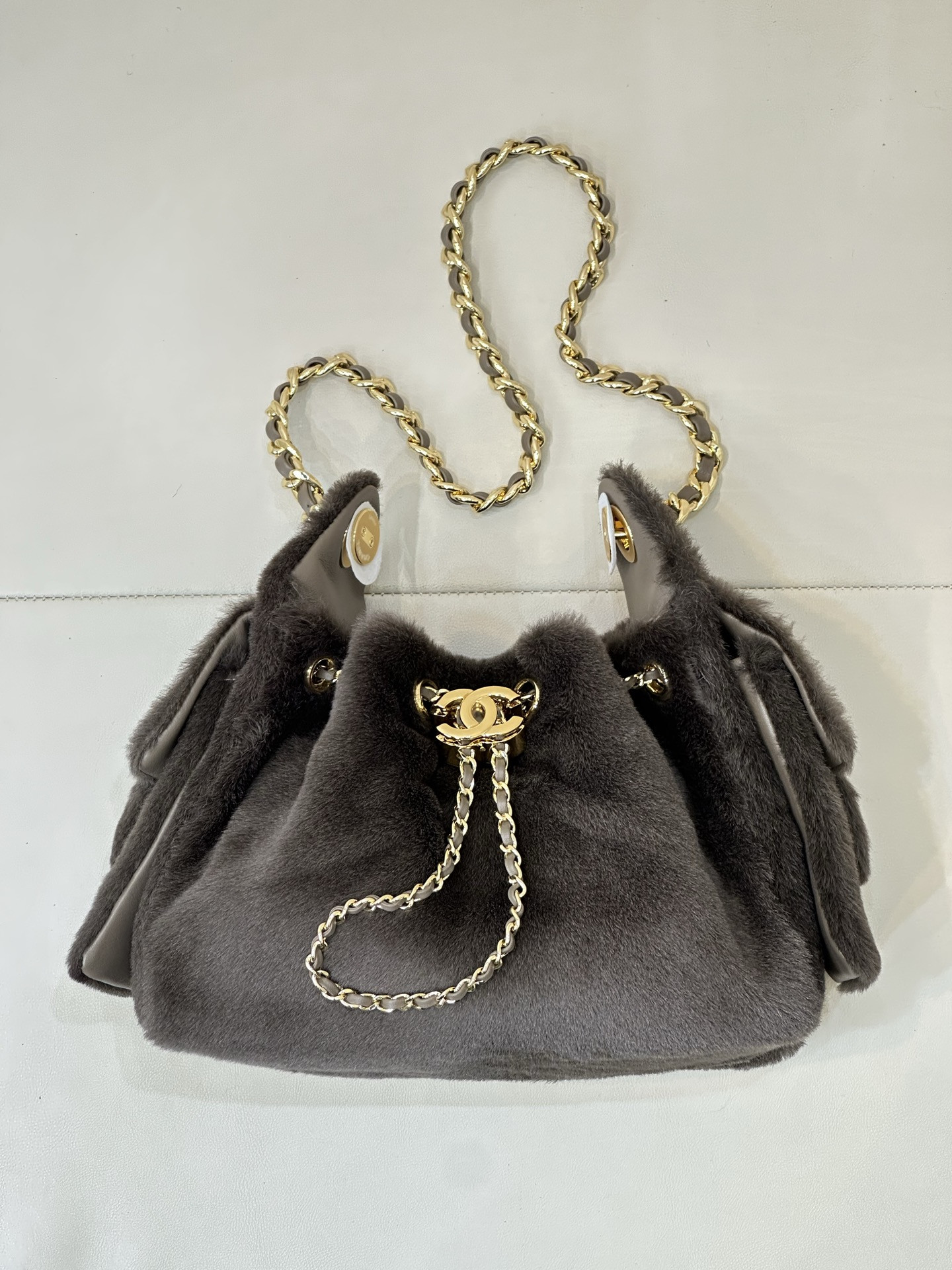Ch*el 25c bucket bag brown 20x22x12.5cm