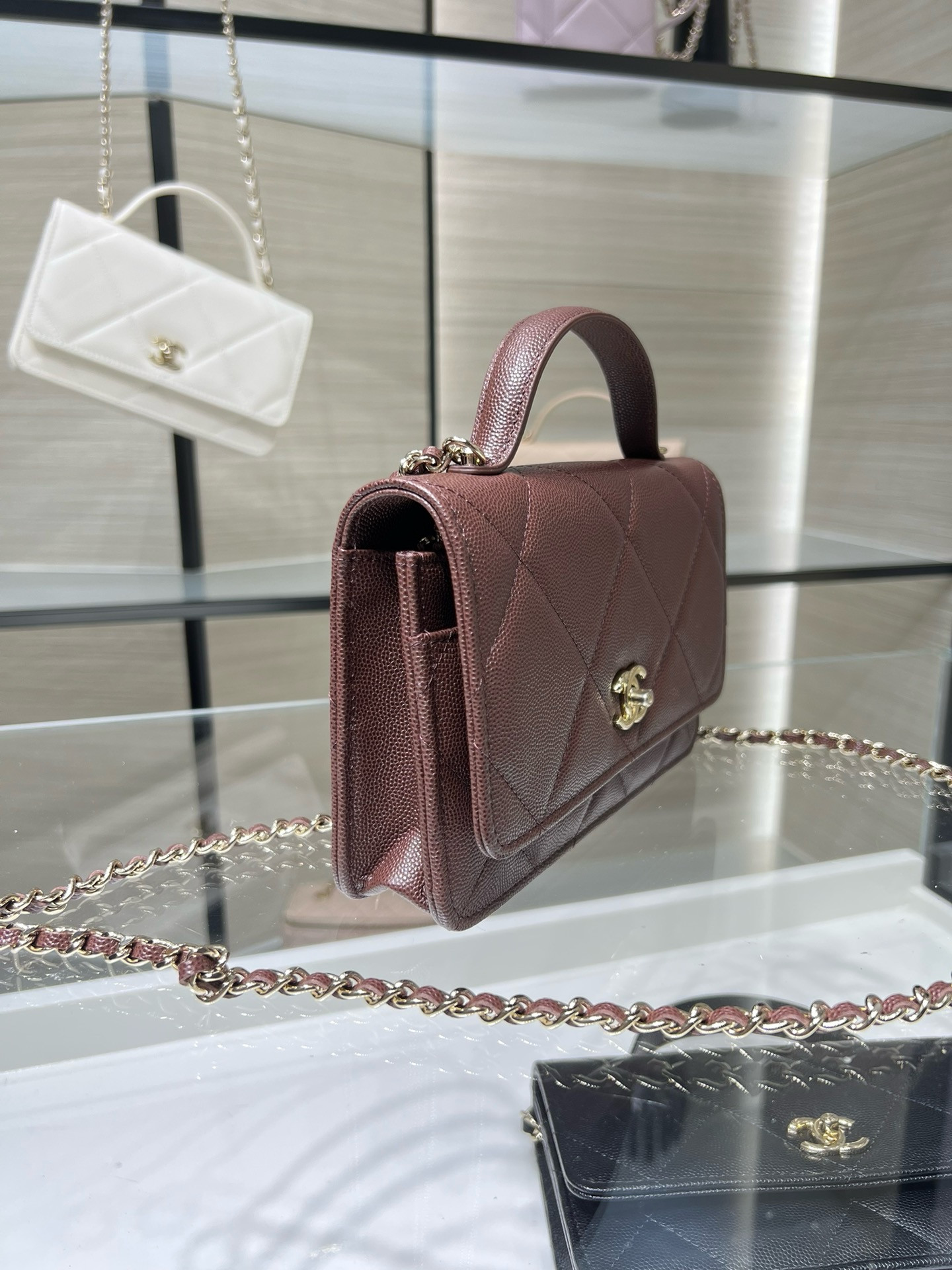 Ch*el flap bag with top handle 19x12x3.5cm