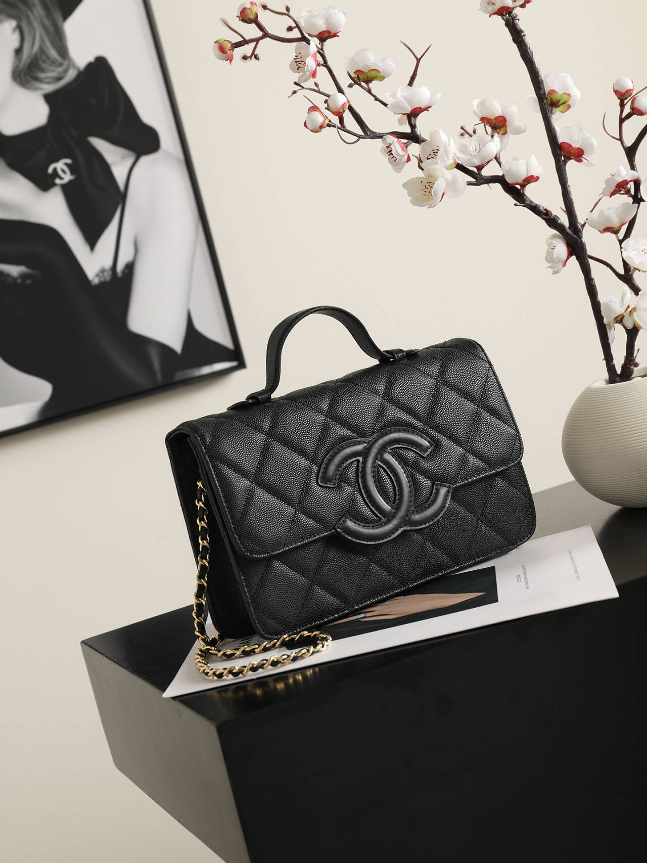 Ch*el flap bag as6554 16x24x5cm