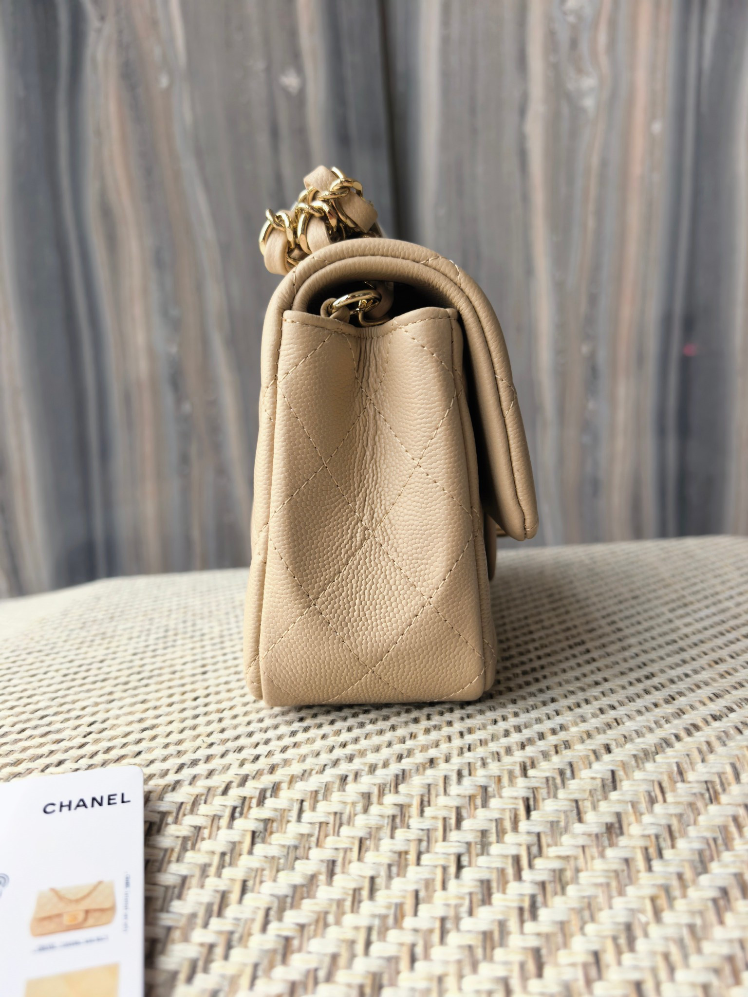 Ch*el mini flap bag milky tea color light gold hardware 20x12x6cm