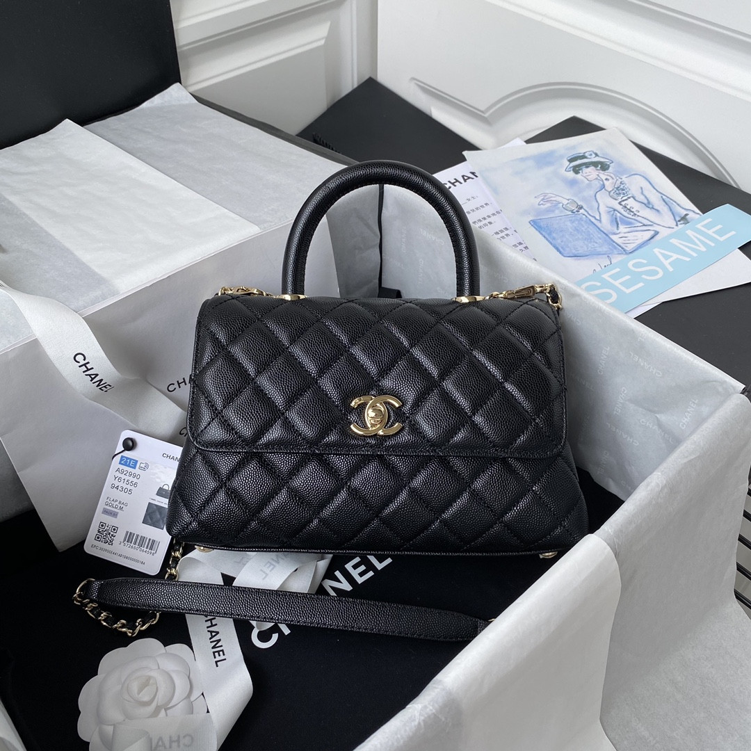 Ch*el coco flap bag with top handle a92990 24x14x10cm