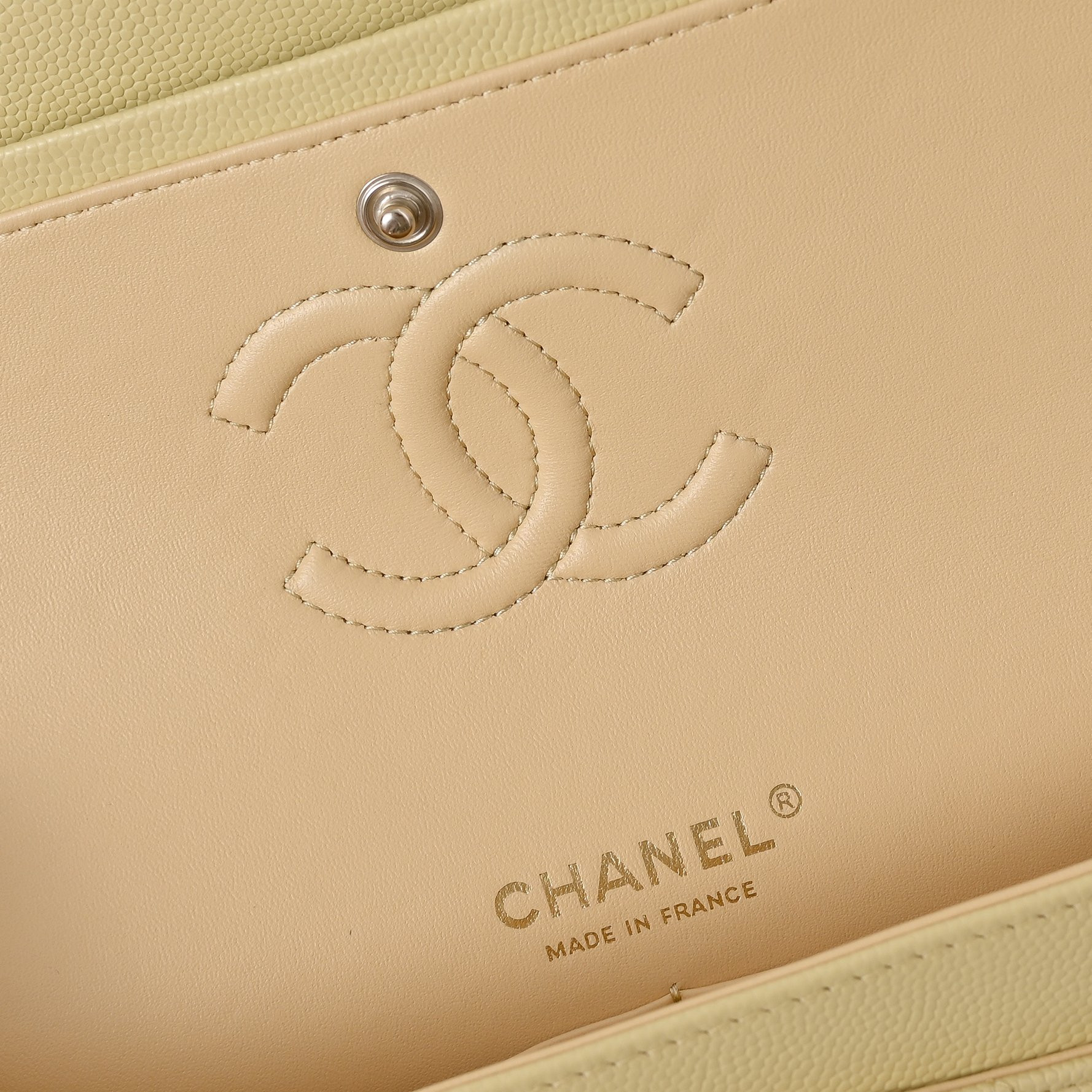Ch*el classic flap handbag baby yellow with light gold hardware and caviar leather a01113 23x14.5x6cm