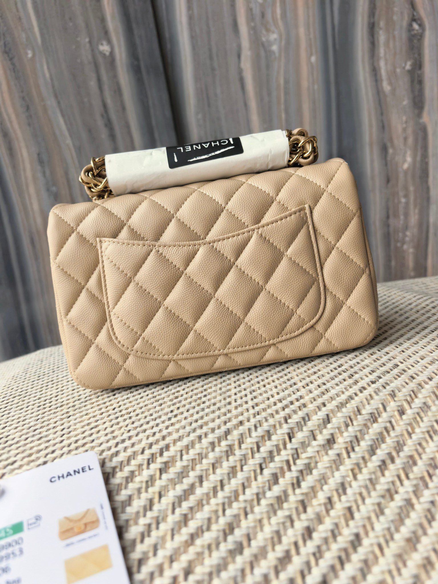 Ch*el mini flap bag milky tea color light gold hardware 20x12x6cm