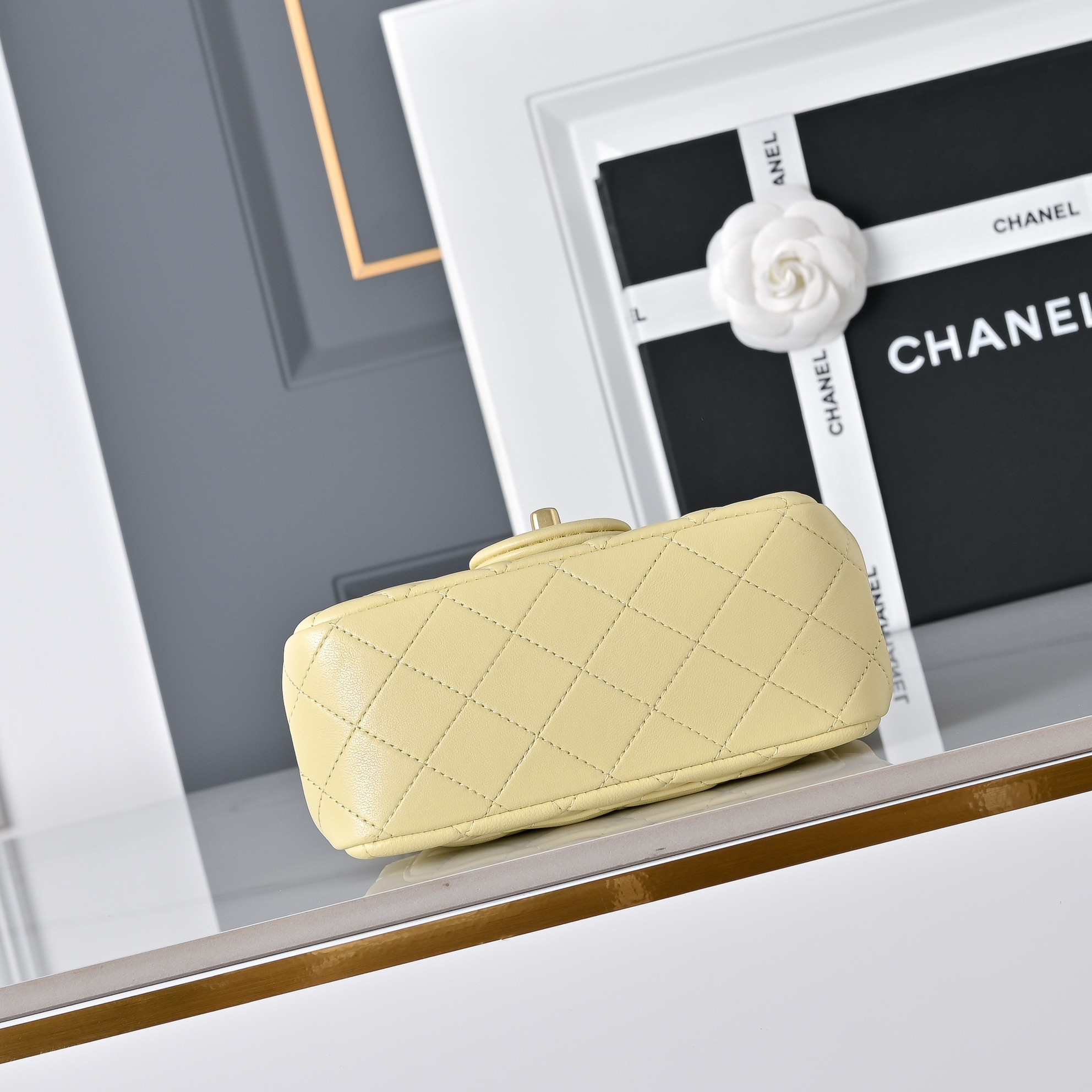 Ch*el mini flap bag butter yellow as1786 13.5x17x8cm