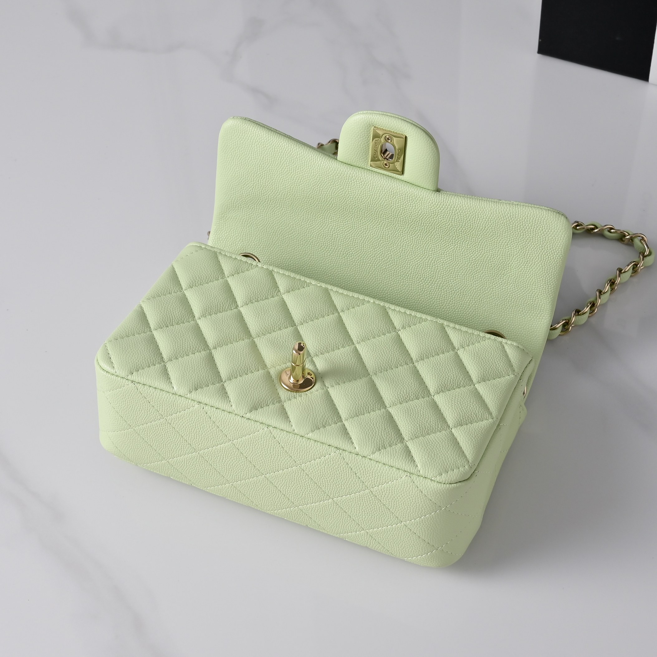 Ch*el mini flap bag caviar leather with light gold hardware a69900 20x12x6cm
