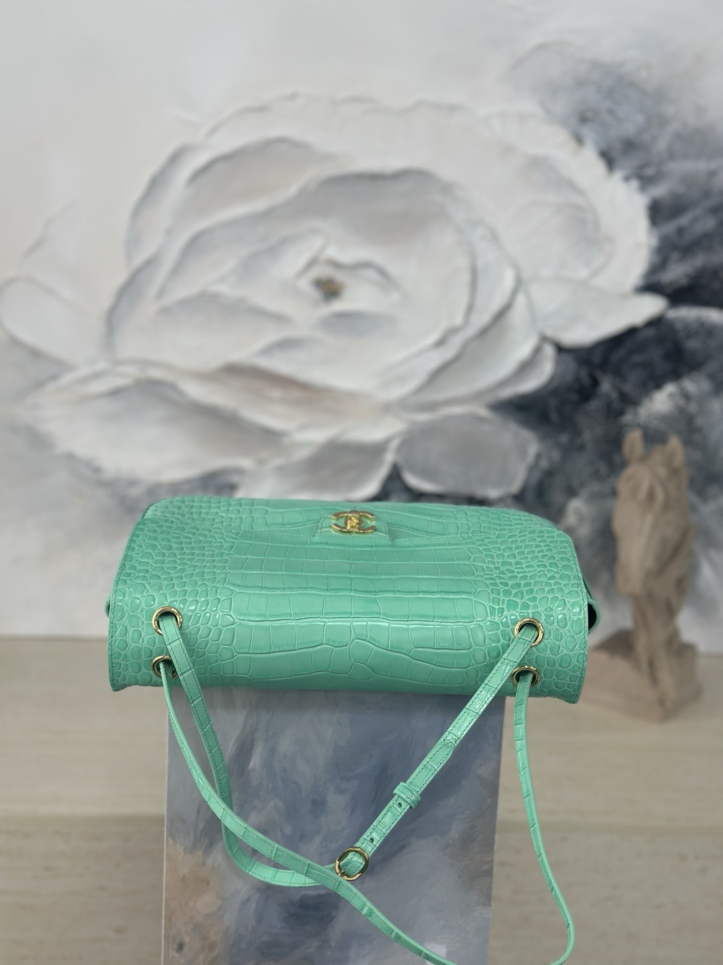 Ch*el maxi flap bag glacier blue gold hardware as6231 19.5x32x10cm