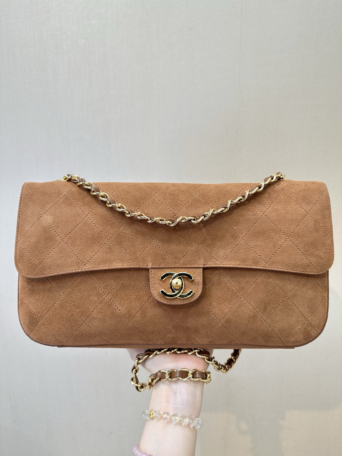 Ch*el maxi flap handbag brown as6281 19.5x32x10cm