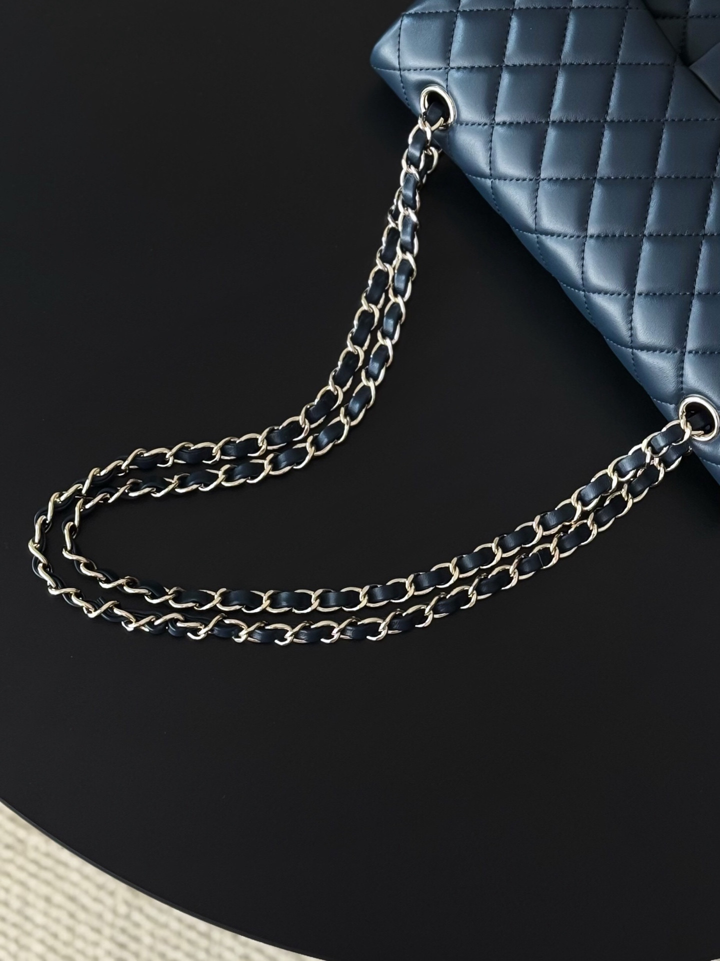 Ch*el flap bag royal blue light gold hardware 25.5x15.5x6.5cm