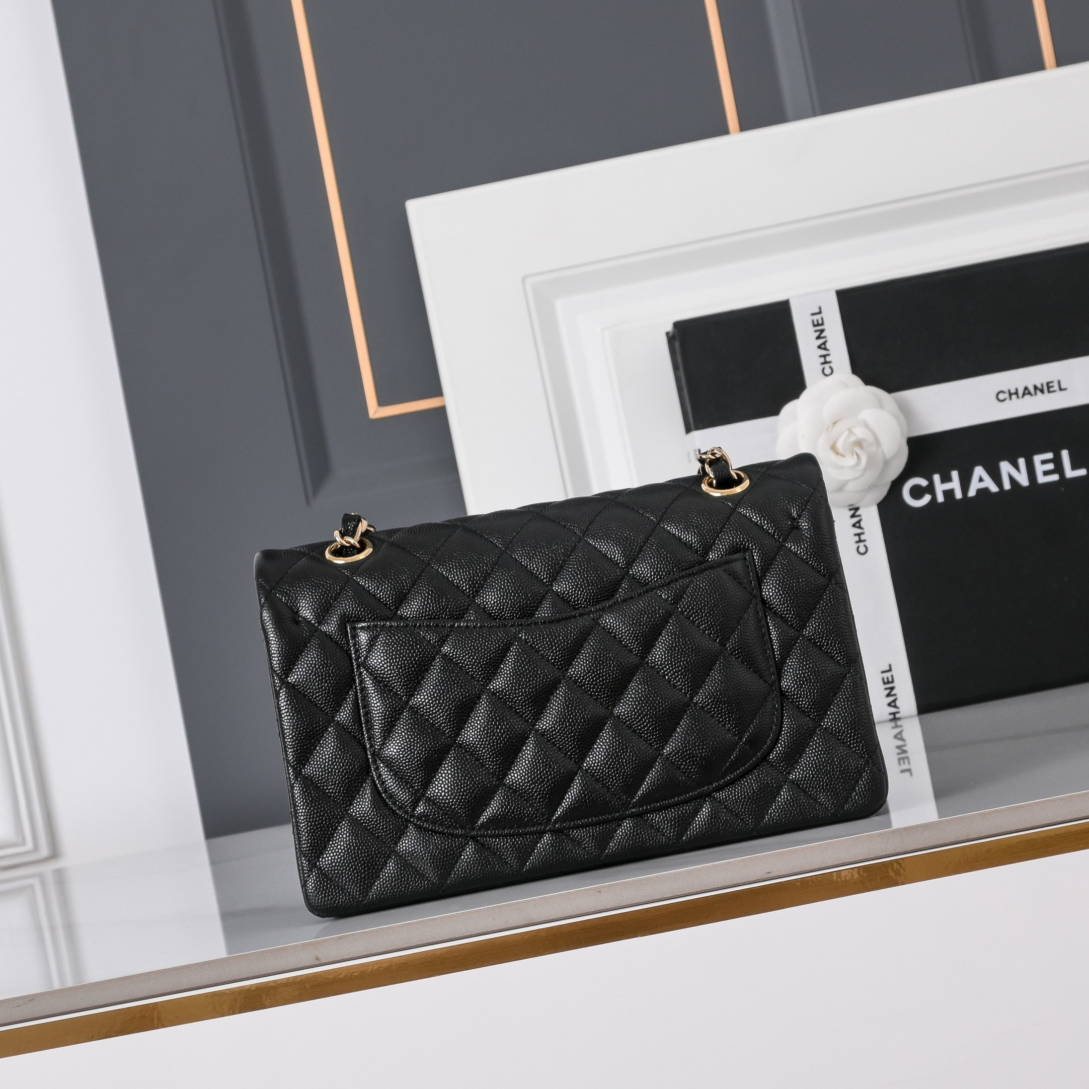 Ch*el classic flap handbag in caviar leather a01113 23x14.5x6cm