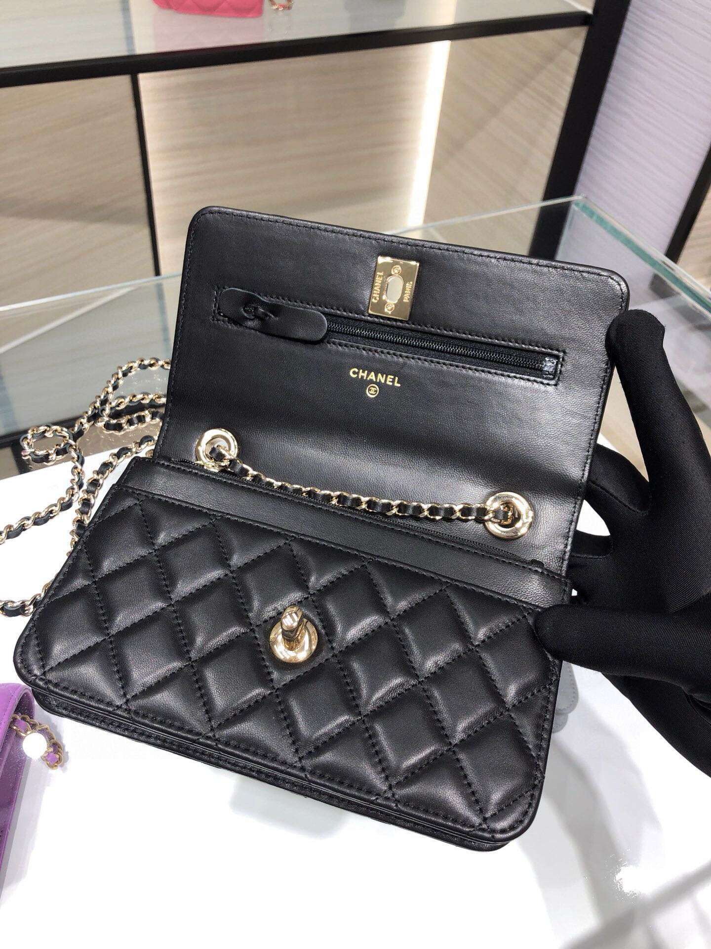 Ch*el woc trendy cc wallet on chain 19x12x3.5cm