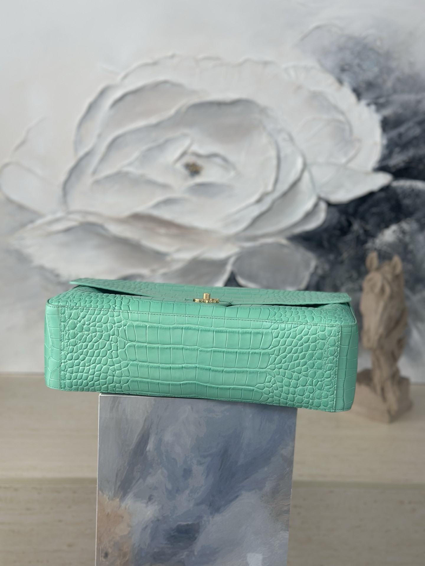 Ch*el maxi flap bag glacier blue gold hardware as6233 26x38.5x11cm