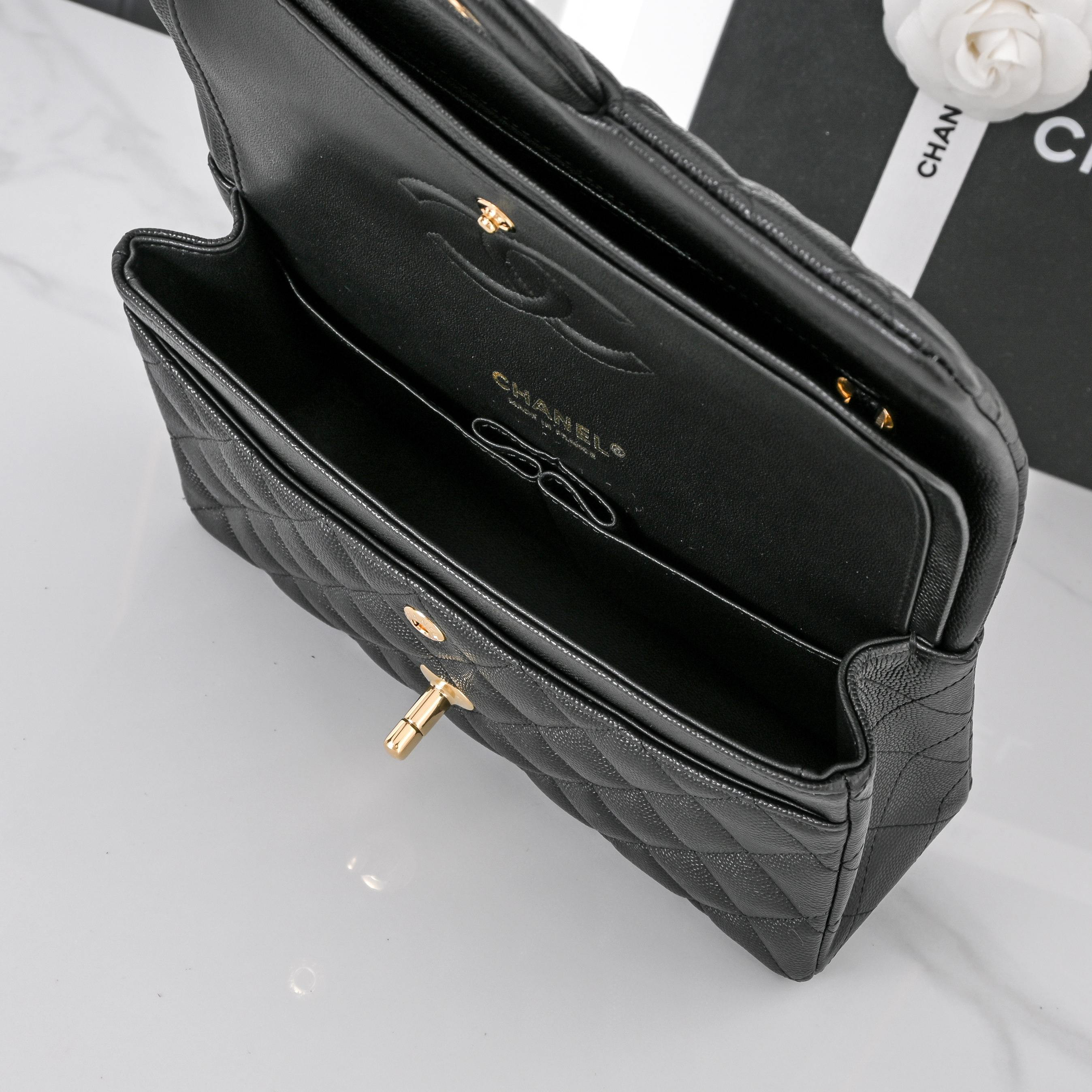 Ch*el classic flap handbag in caviar leather a01113 23x14.5x6cm