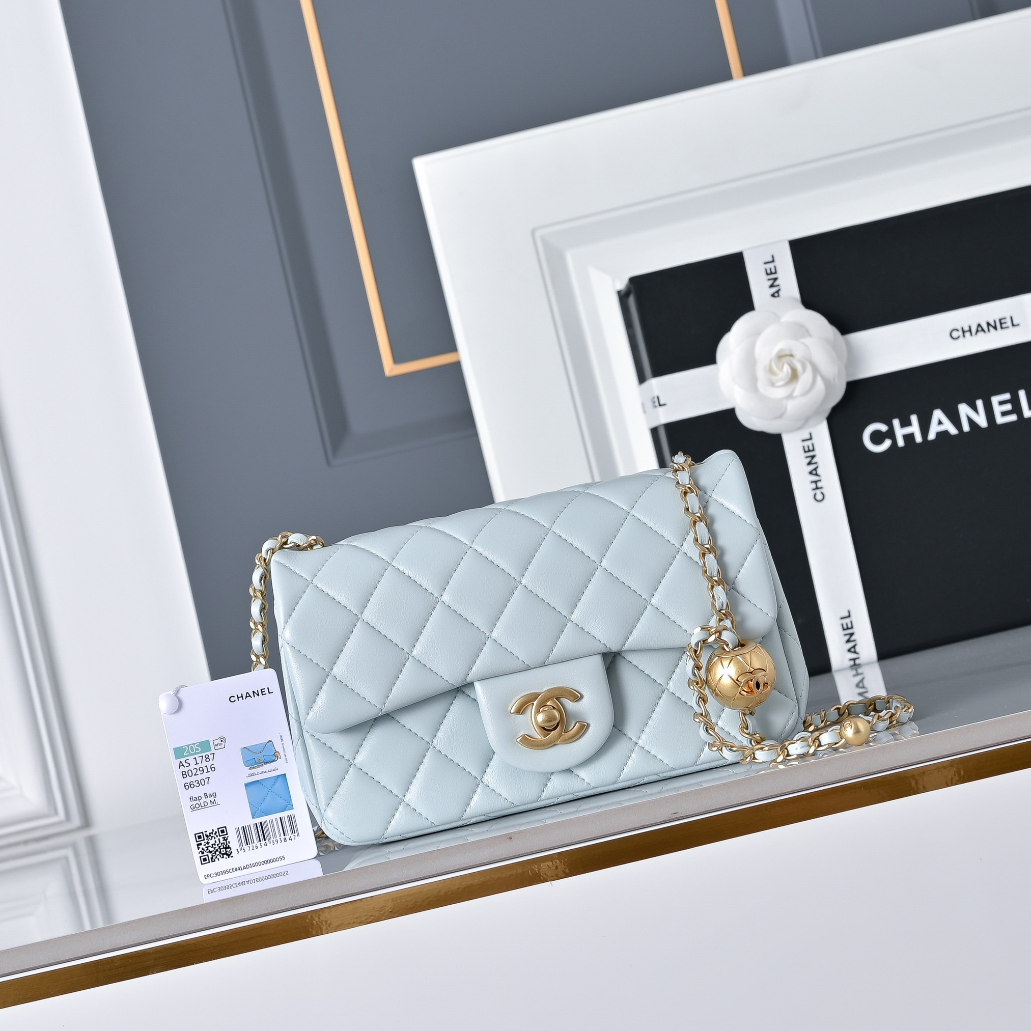 Ch*el flap bag light blue as1787 20x13x7cm