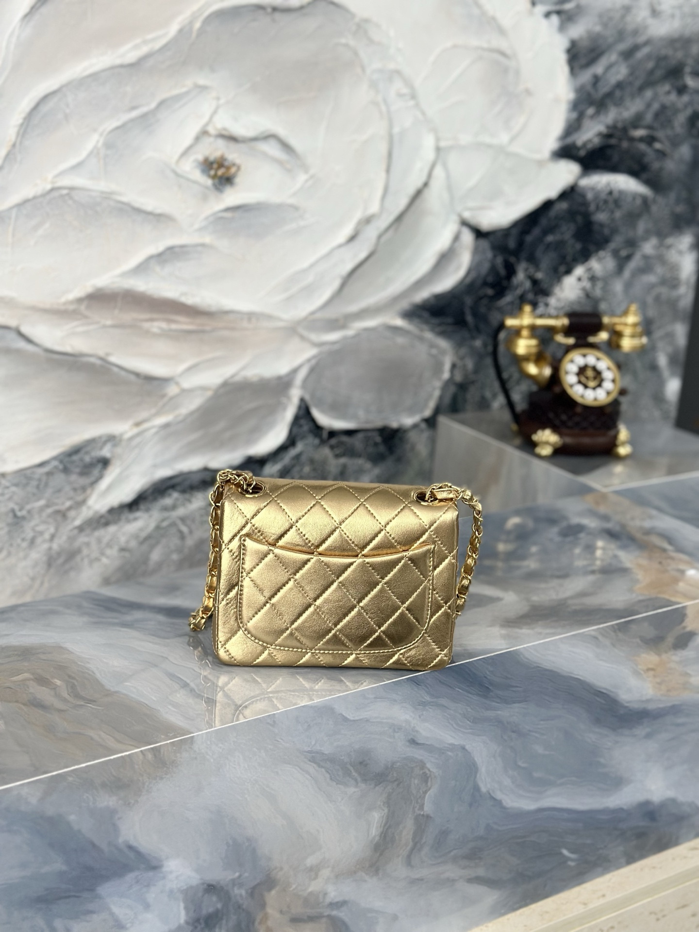 Ch*el mini square flap bag as3349 17.5cm