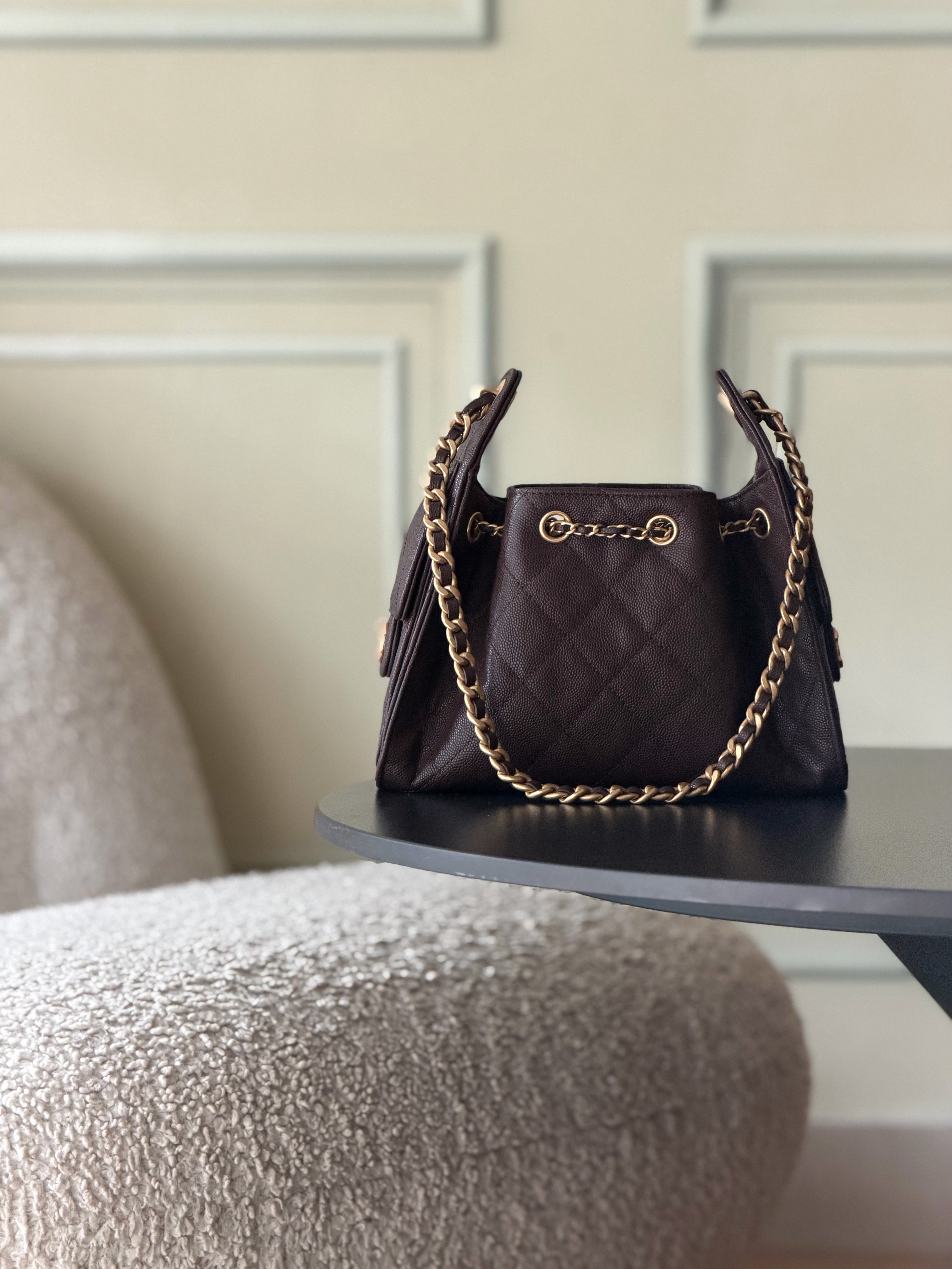 Ch*el 25c bucket bag coffee 20x22x12.5cm