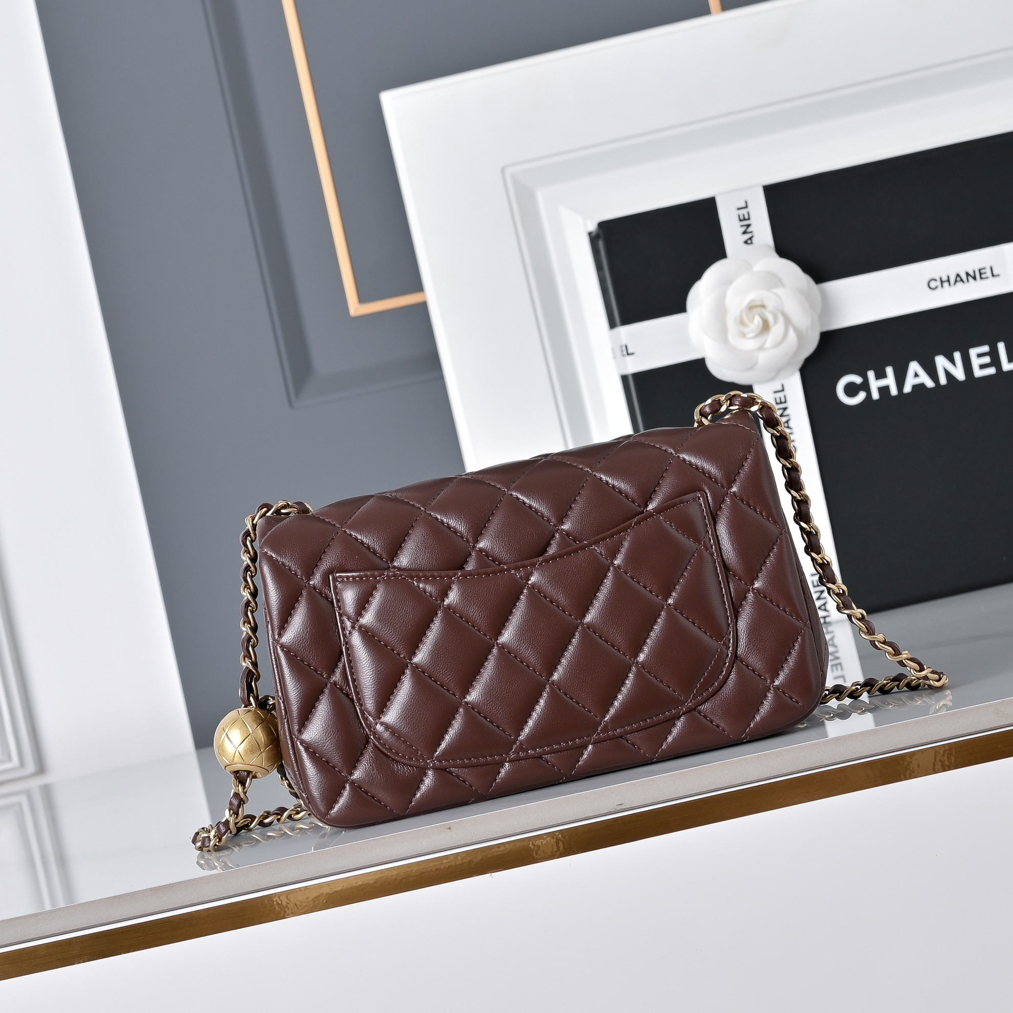 Ch*el flap bag brown as1787 20x13x7cm
