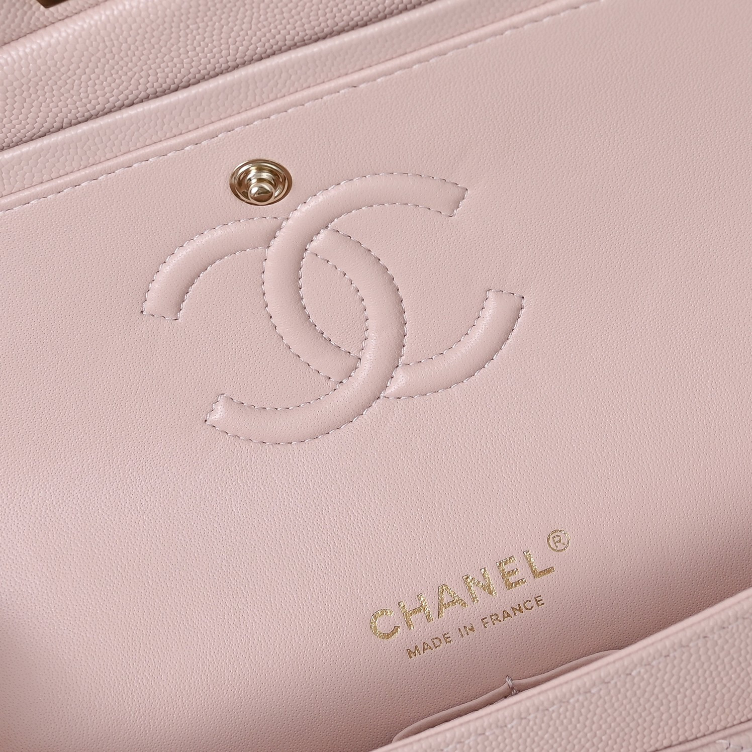 Ch*el classic flap handbag light pink with light gold hardware and caviar leather a01113 23x14.5x6cm