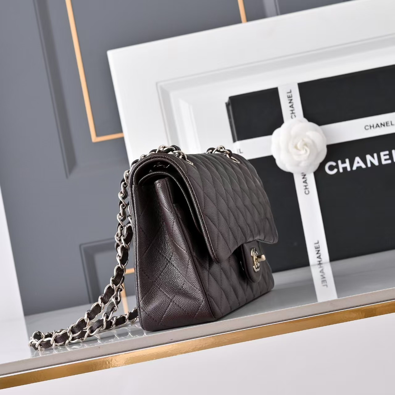 Ch*el classic flap coffee brown light gold hardware a01112 15.5×25.5×6.5cm