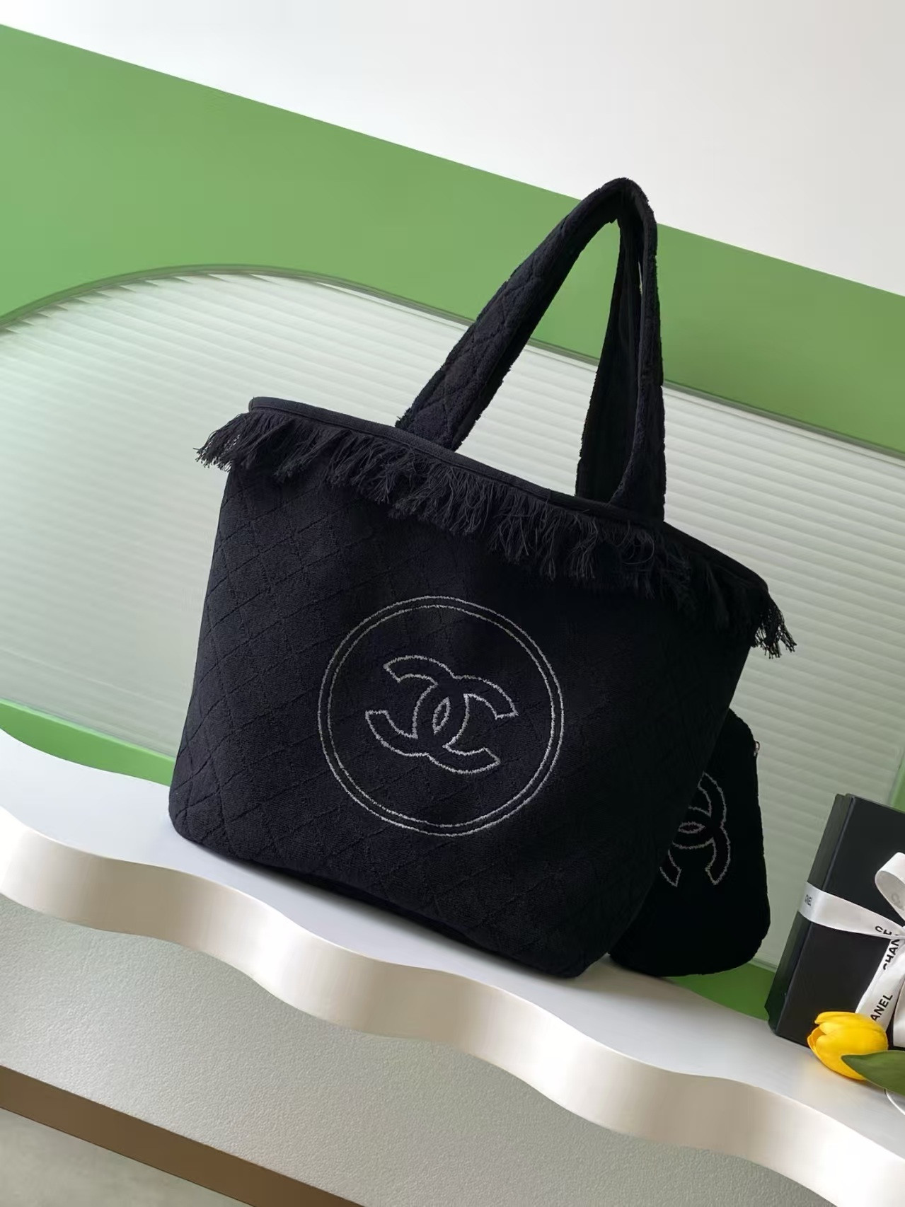 Ch*el coco beach tote bag 38x58x20cm small bag size 22x19cm