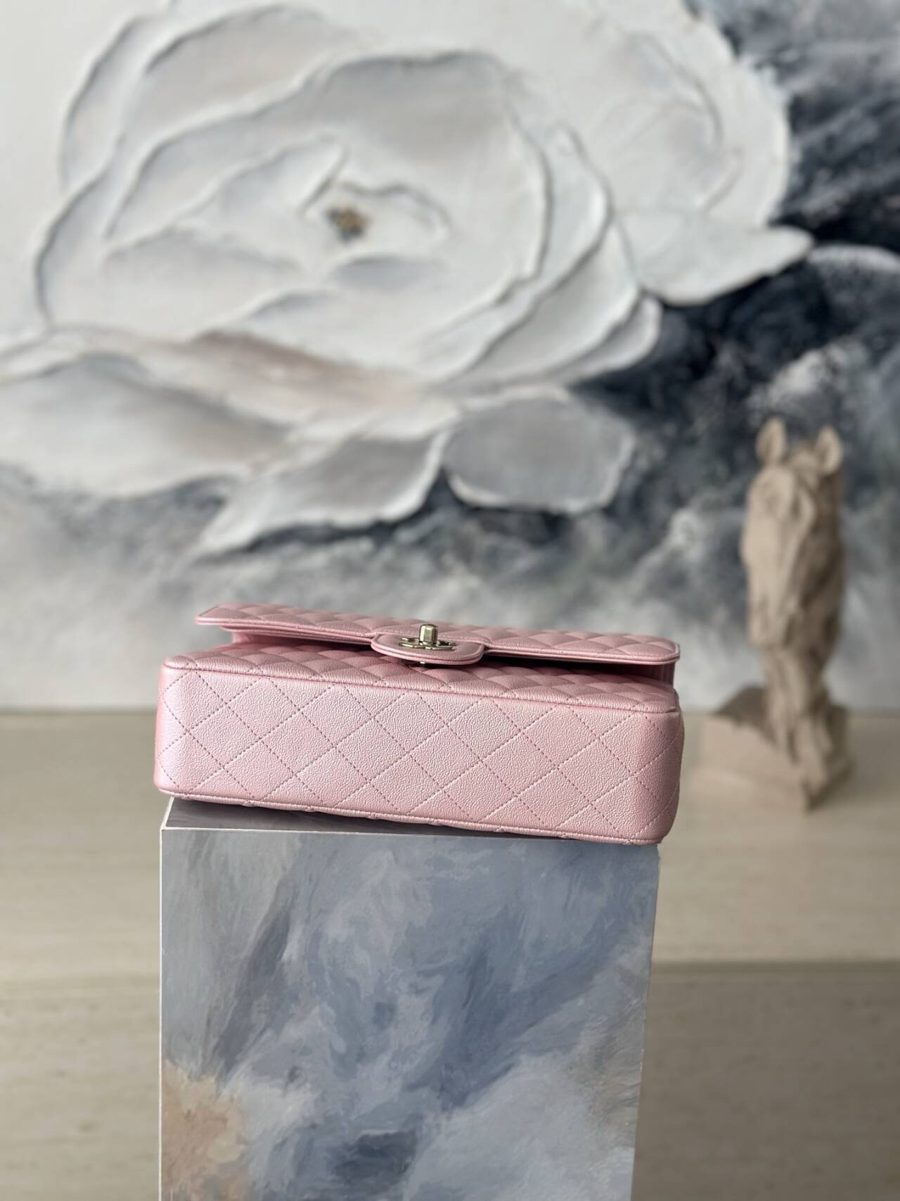 Ch*el flap bag pearlescent pink as1112 25.5x15x6cm