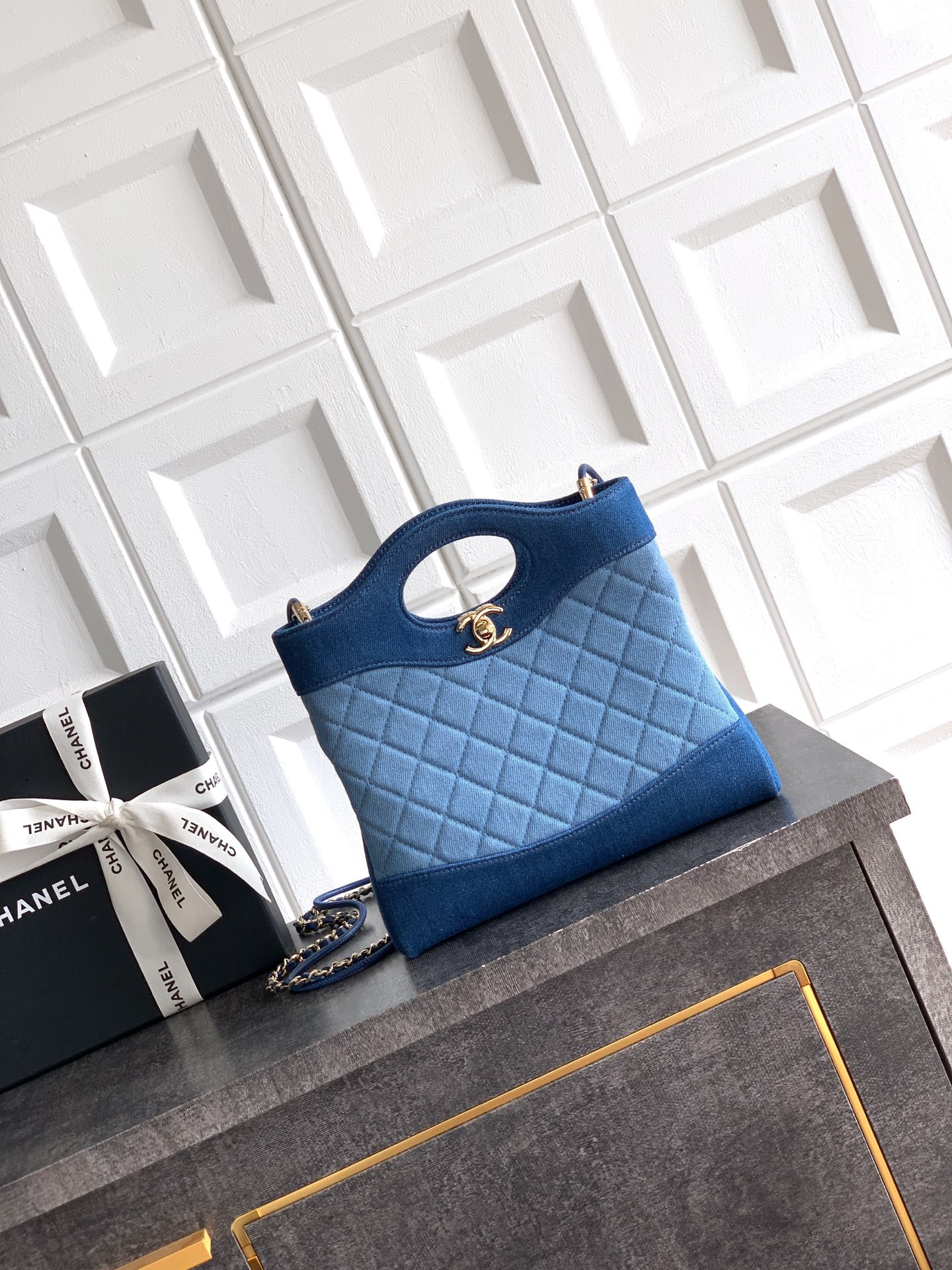 Ch*el 31 mini shopping bag light blue as4133 22x23x5cm