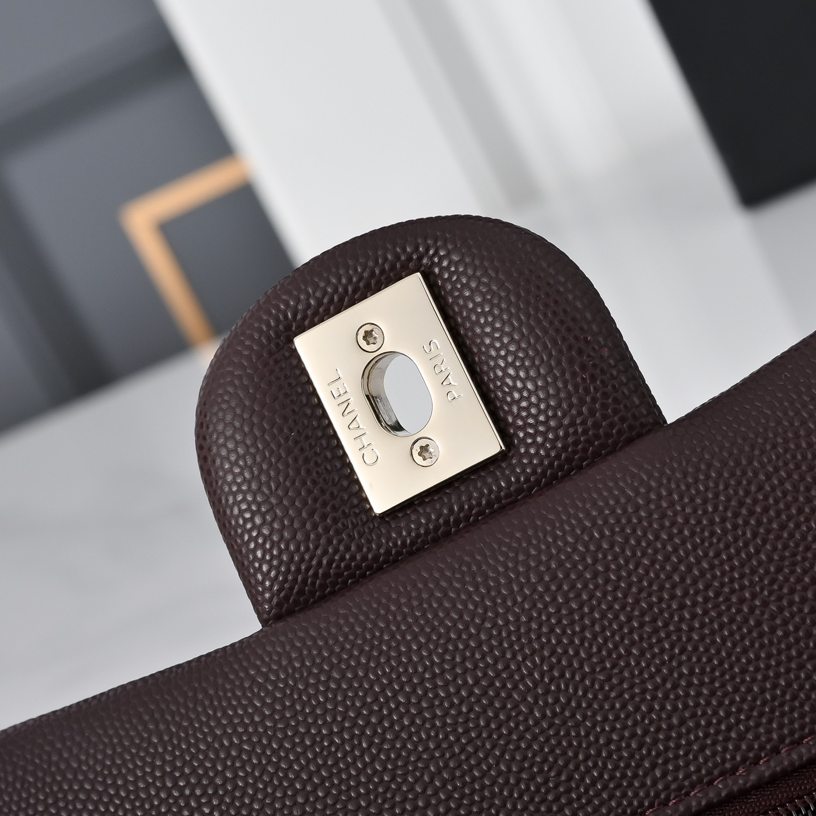 Ch*el classic flap bag coffee brown light gold hardware a01113 23x14.5x6cm