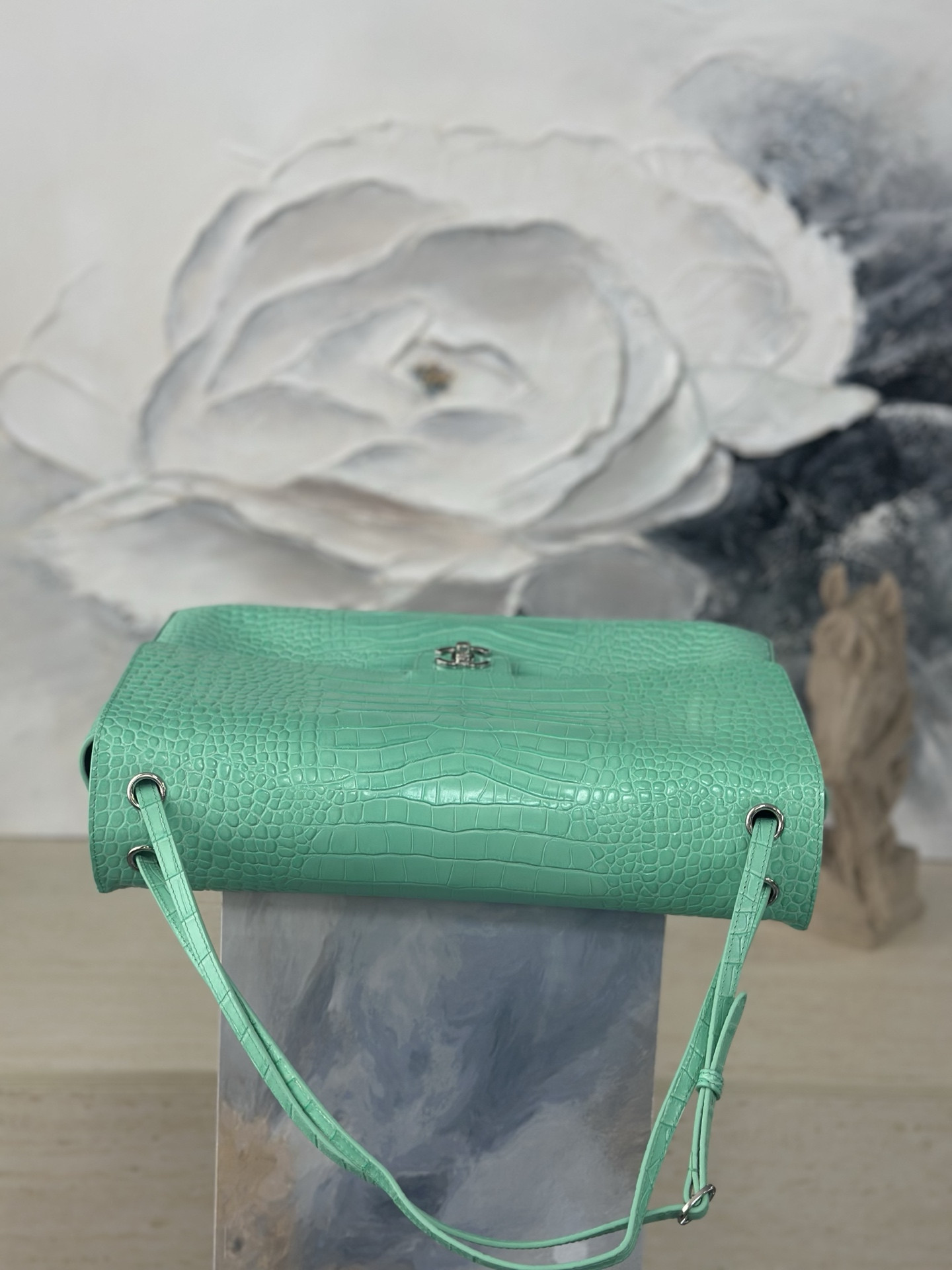 Ch*el maxi flap bag glacier blue silver hardware as6233 26x38.5x11cm