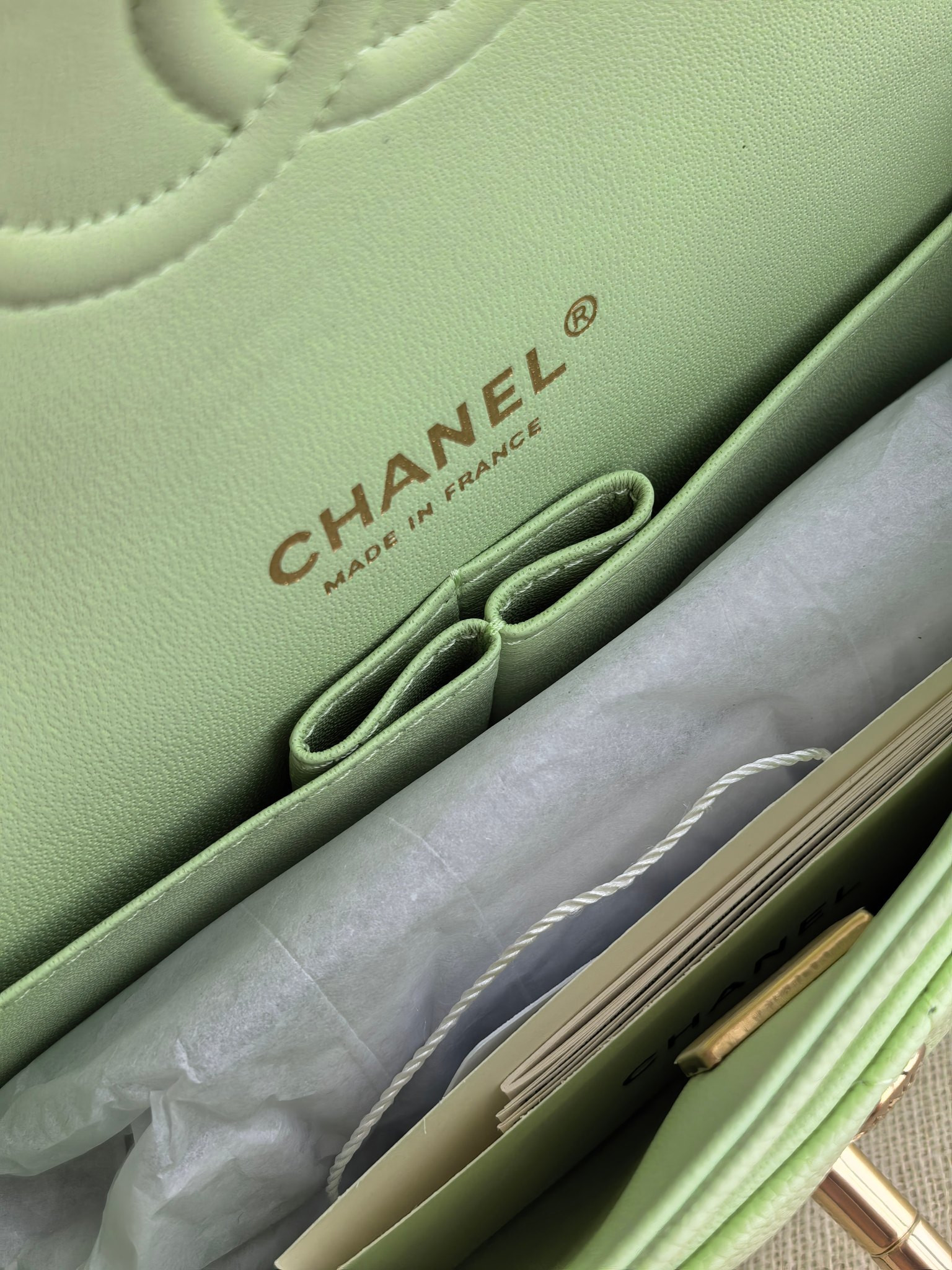 Ch*el classic flap handbag mint green bag with light gold hardware a01113 23x14.5x6cm