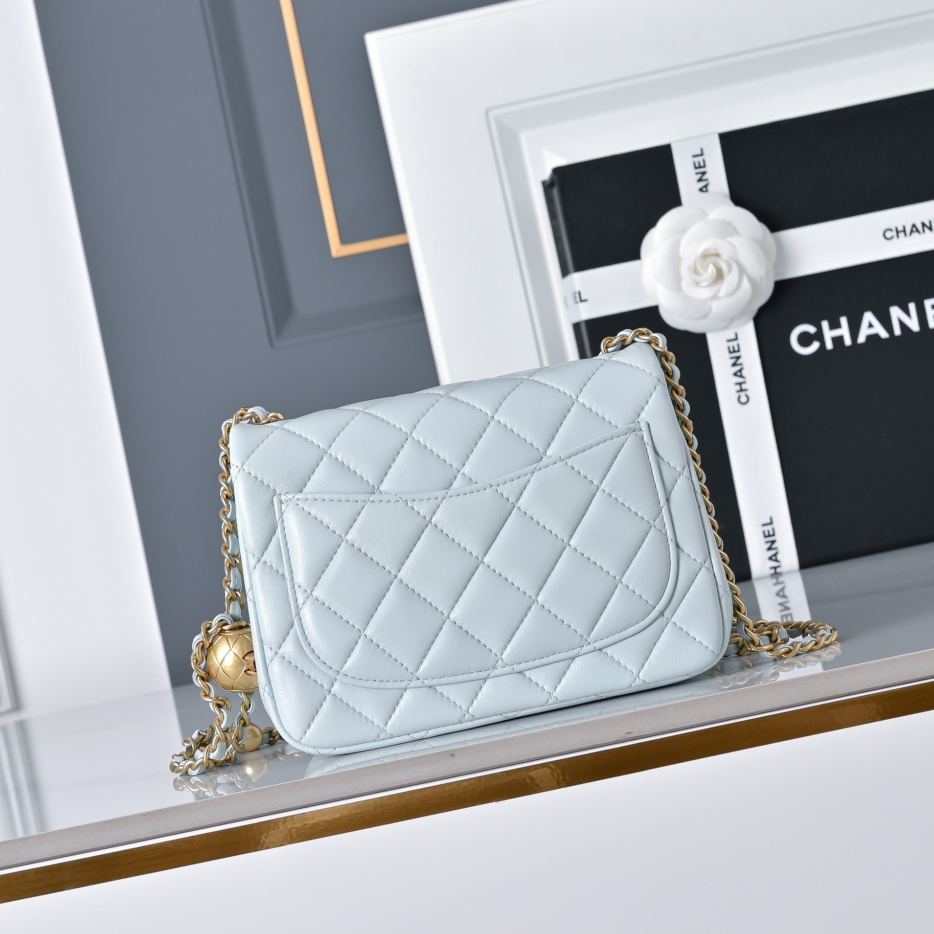 Ch*el mini flap bag light blue as1786 13.5x17x8cm