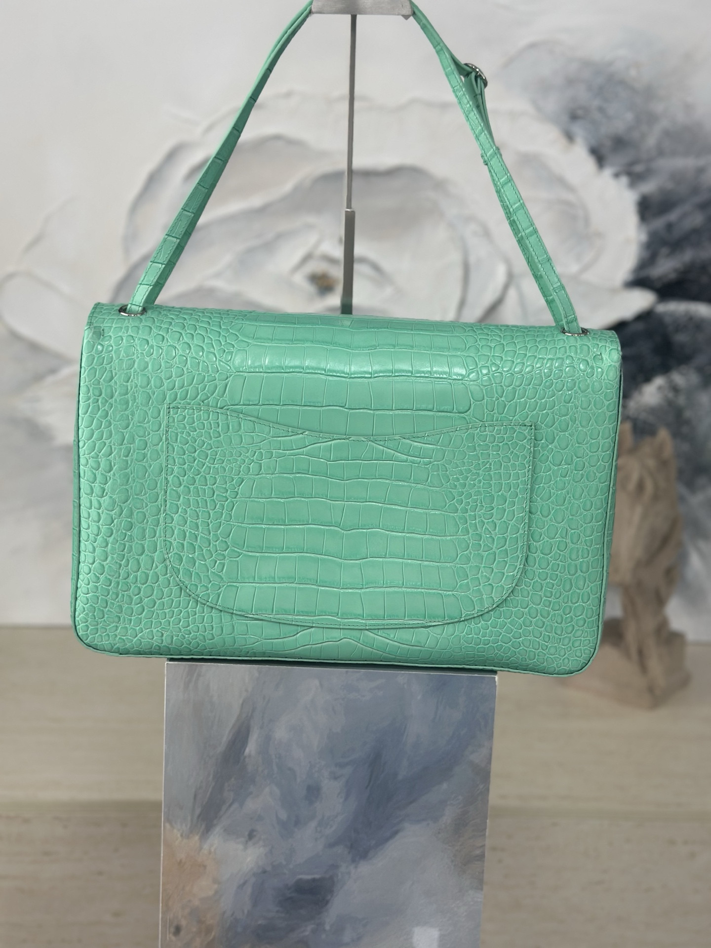 Ch*el maxi flap bag glacier blue silver hardware as6233 26x38.5x11cm