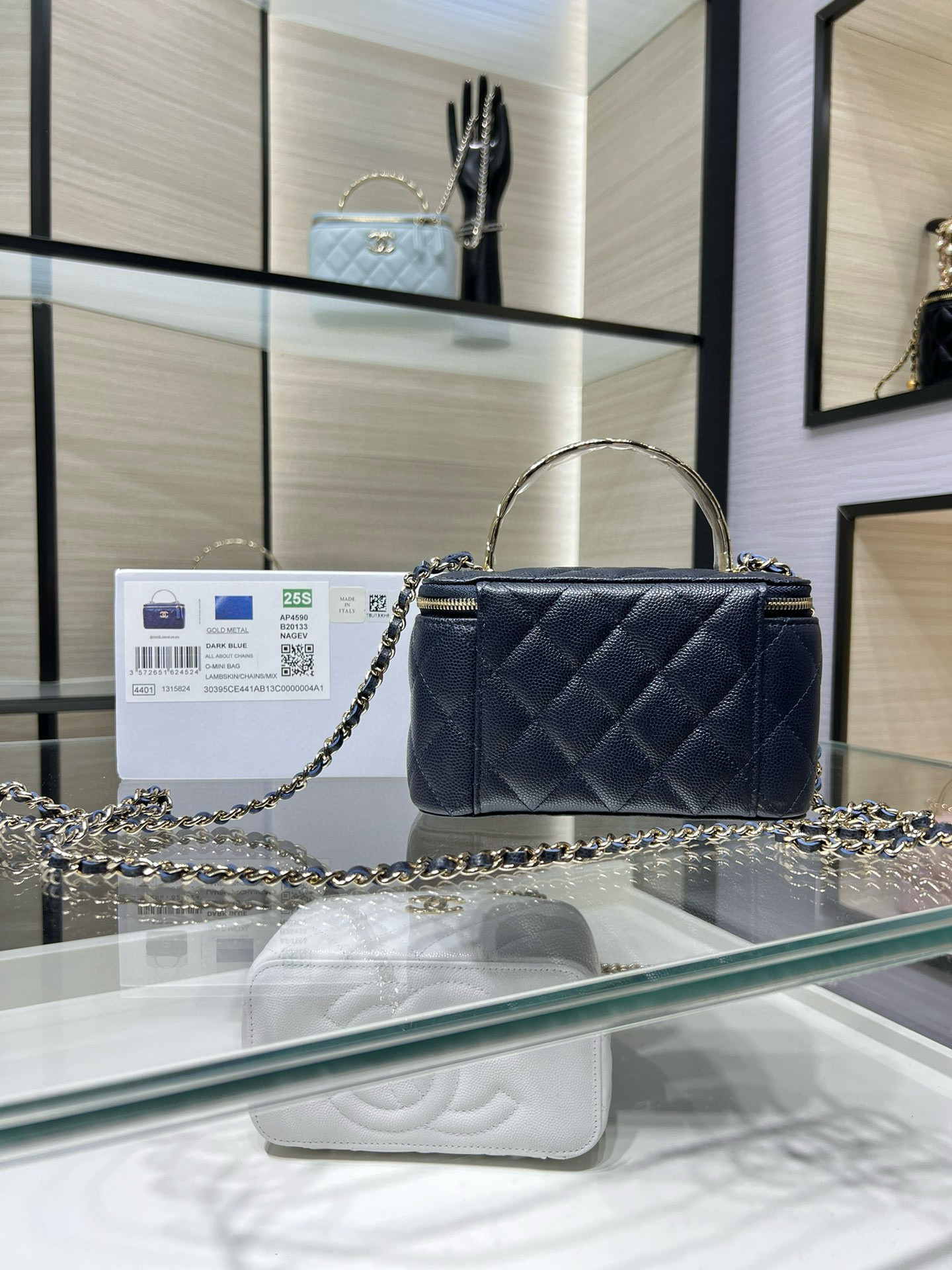 Ch*el clutch with chain deep blue ap4590 17x9.5x8cm