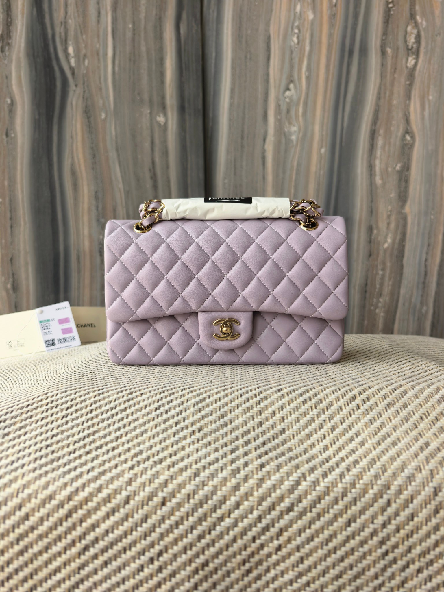 Ch*el classic flap bag lavender with light gold hardware 15.5x25.5x6.5cm