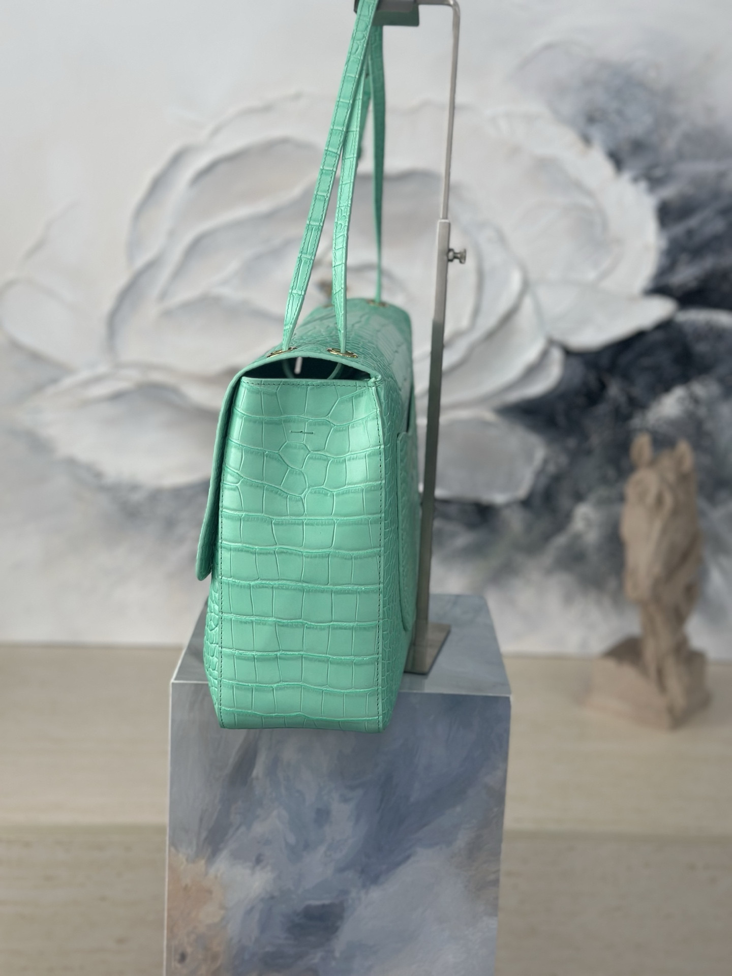 Ch*el maxi flap bag glacier blue gold hardware as6233 26x38.5x11cm