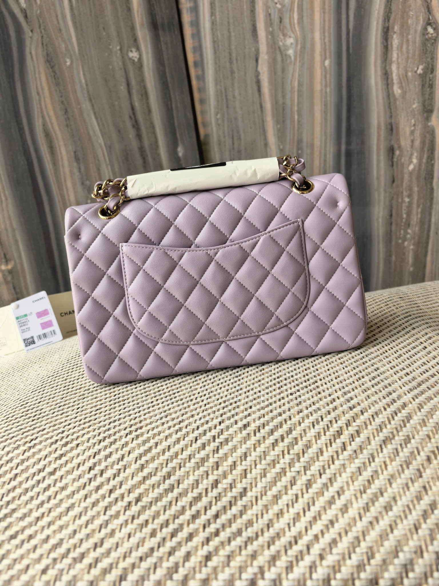 Ch*el classic flap bag lavender with light gold hardware 15.5x25.5x6.5cm