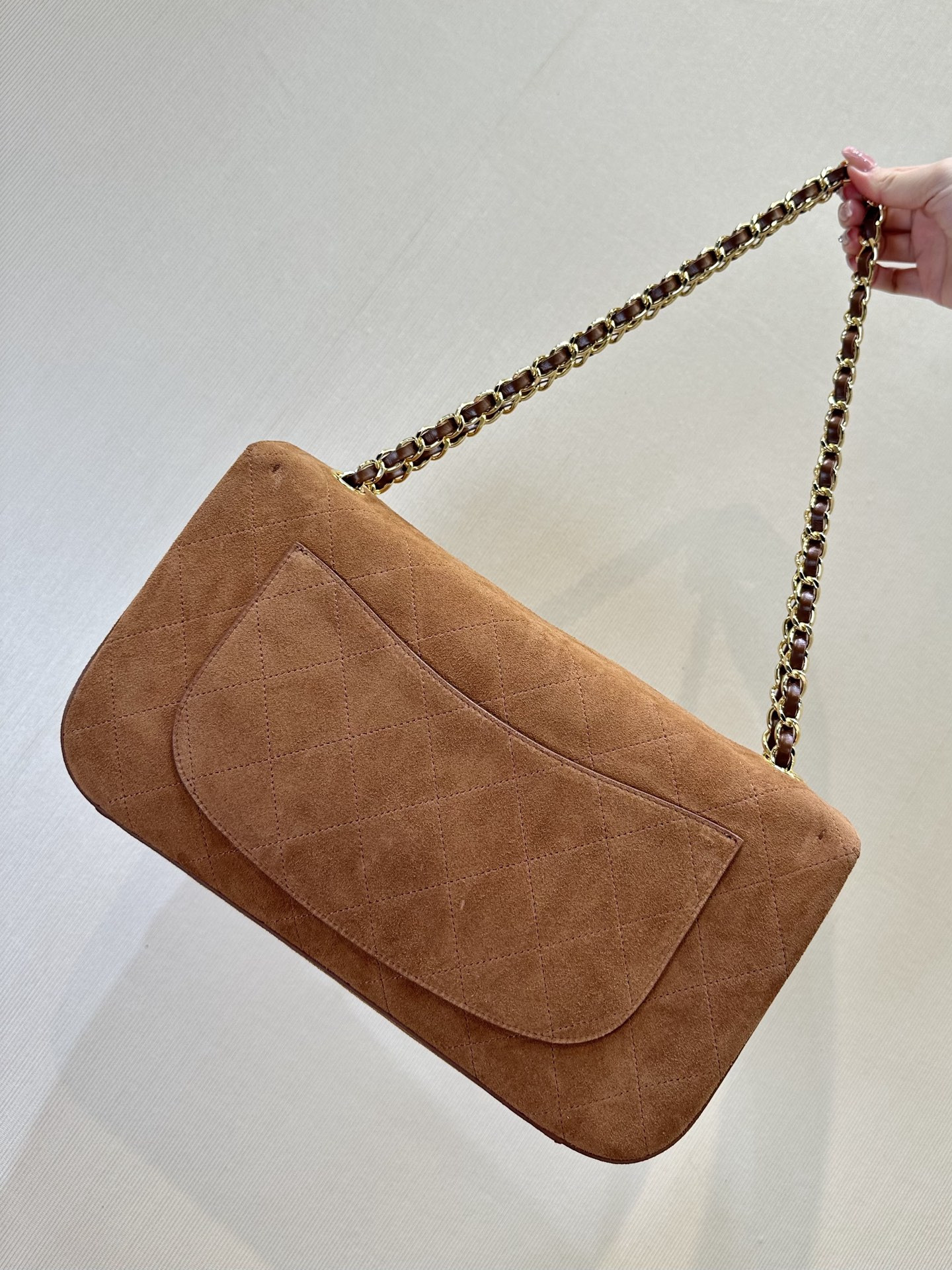 Ch*el maxi flap handbag brown as6281 19.5x32x10cm
