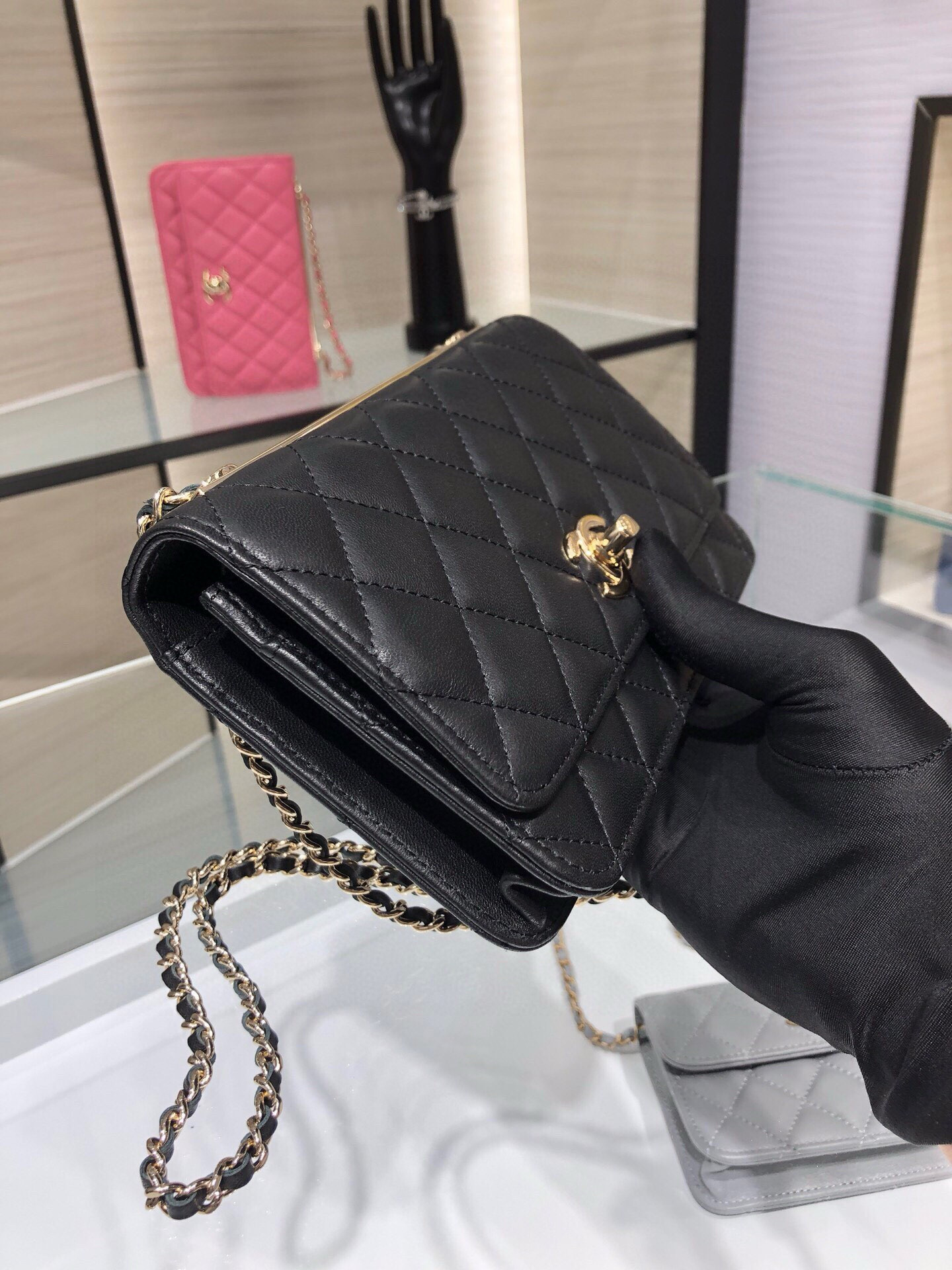 Ch*el woc trendy cc wallet on chain 19x12x3.5cm