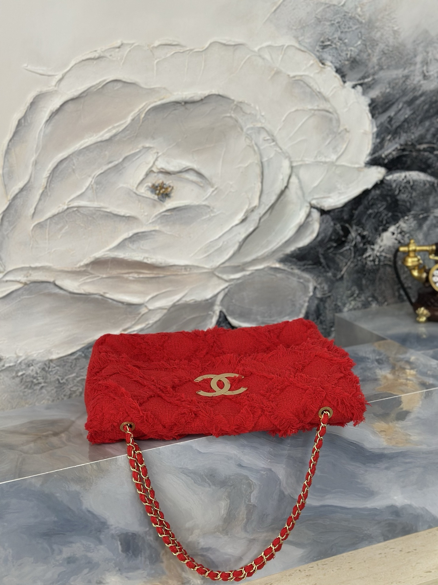 Ch*el tweed nature flap bag as3348 38x21x11cm