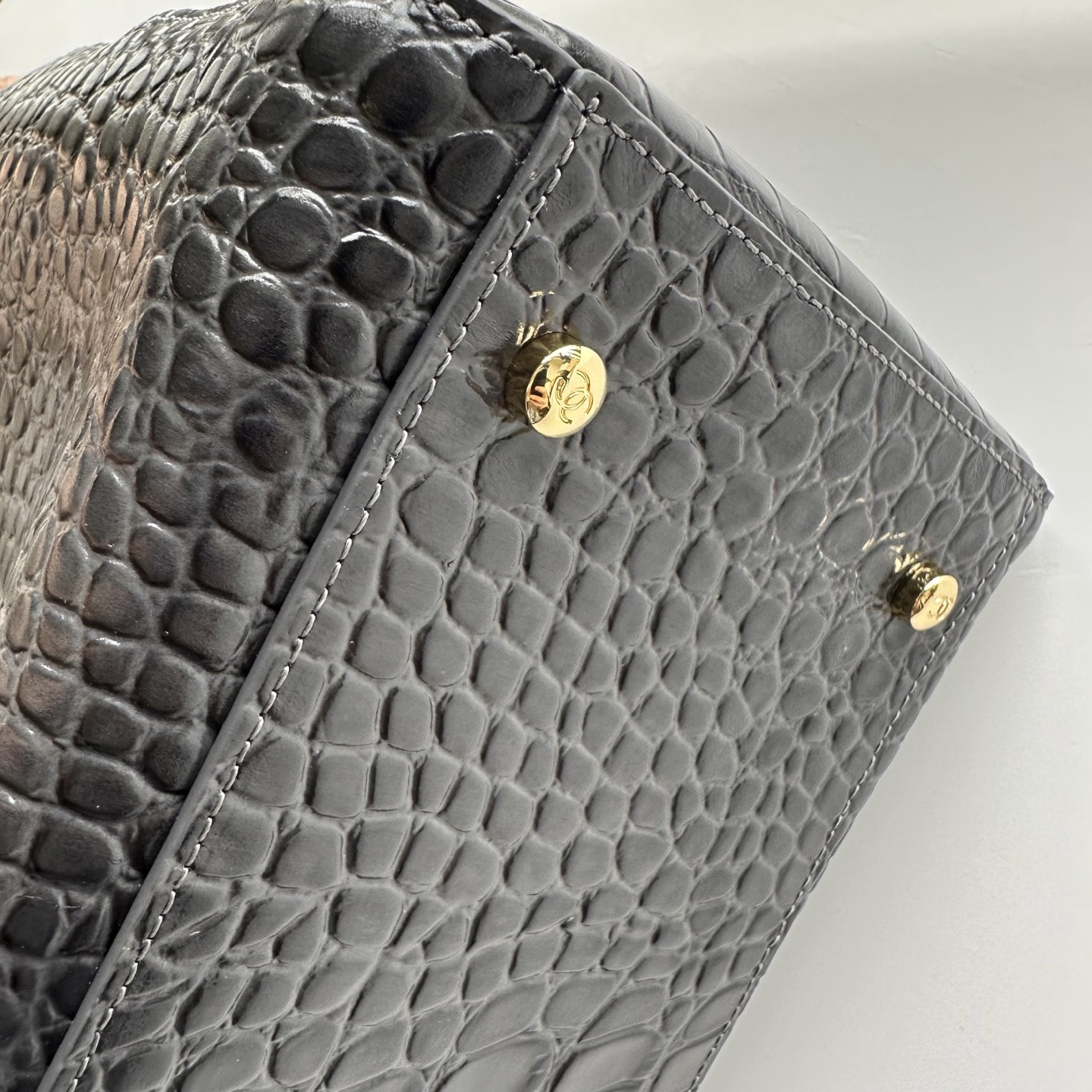 Ch*el tote crocodile-embossed bag gray 35x20x13cm