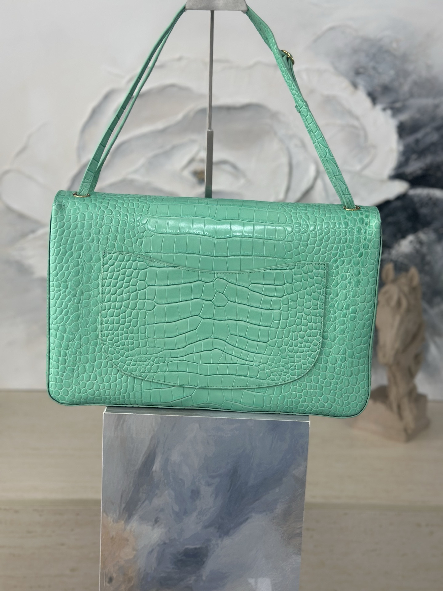 Ch*el maxi flap bag glacier blue gold hardware as6233 26x38.5x11cm