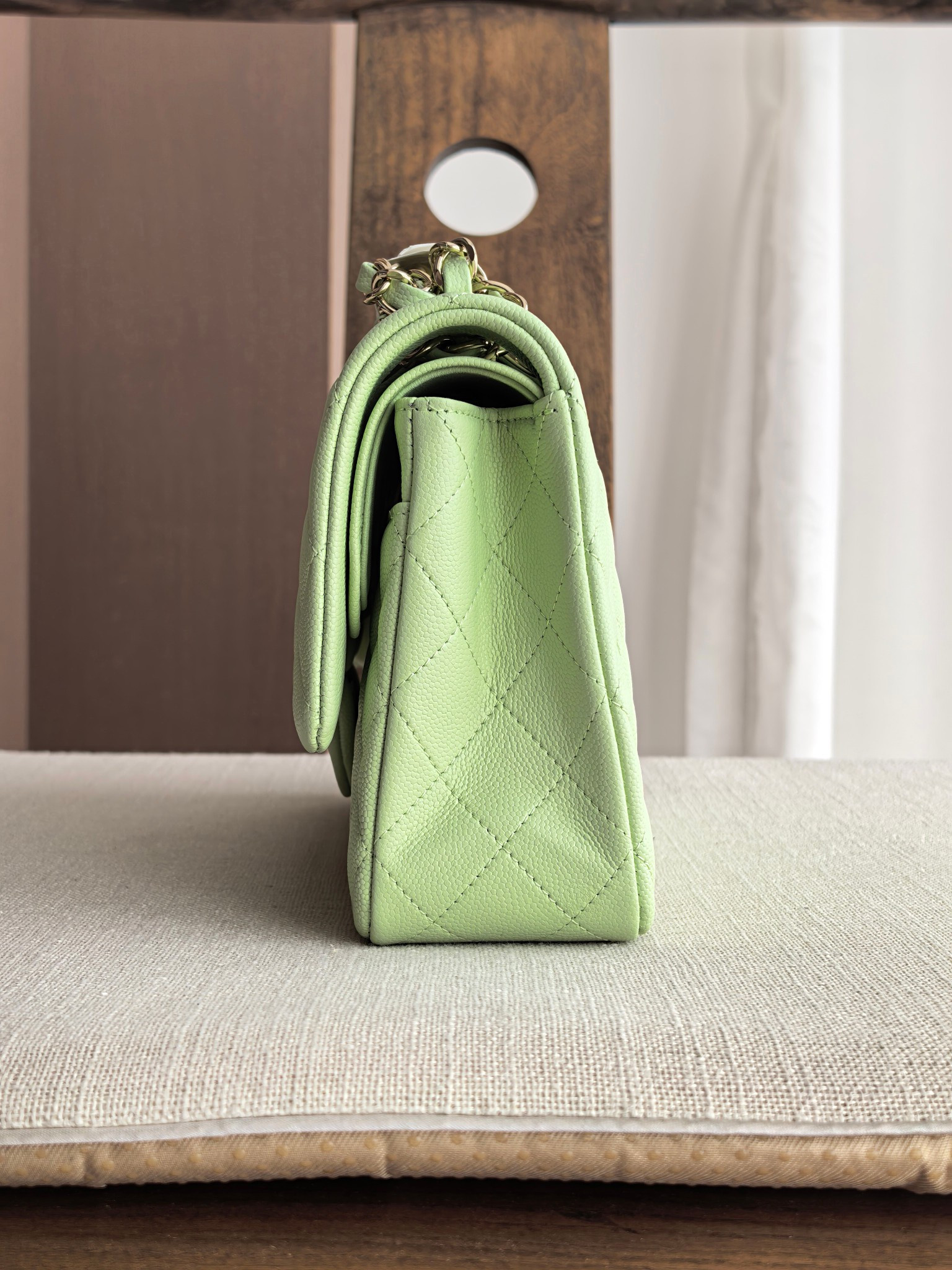Ch*el classic flap mint green bag with light gold hardware a01112 15.5x25.5x6cm