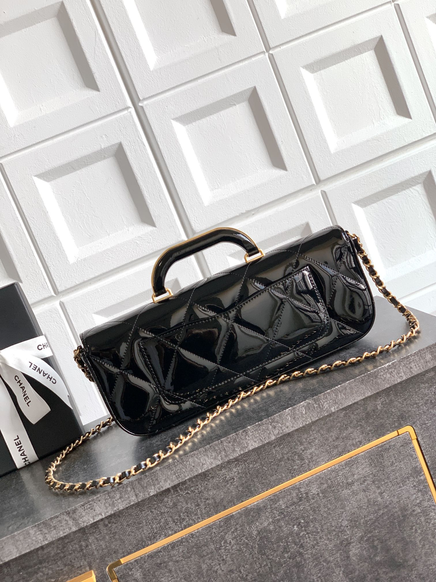 Ch*el large flap bag with top handle 12.5x30x5cm