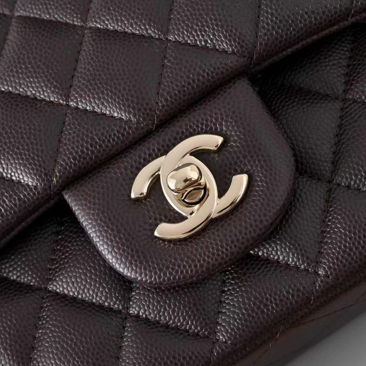 Ch*el classic flap coffee brown light gold hardware a01112 15.5×25.5×6.5cm