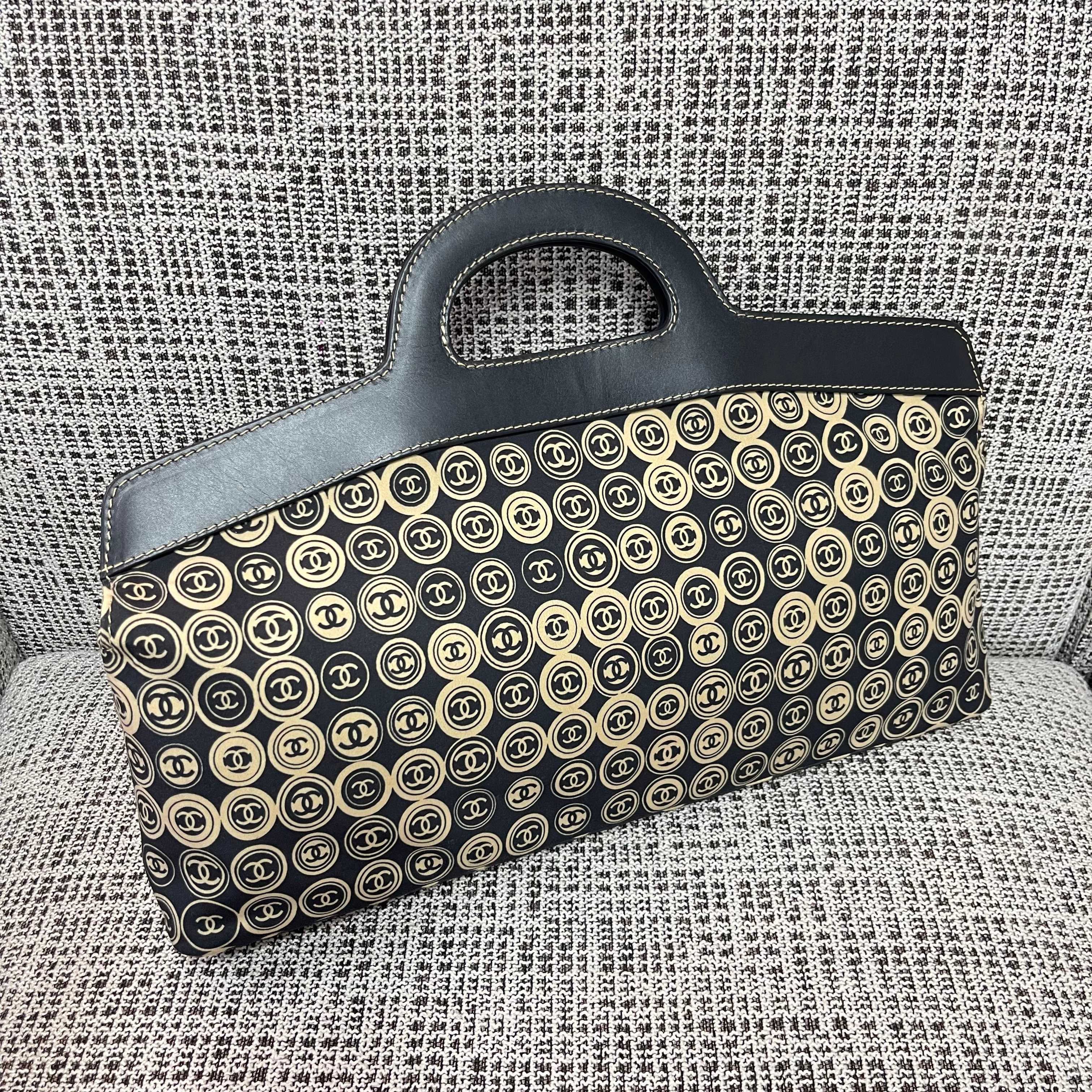 Ch*el vintage hard-handled tote bag 46x34x8cm