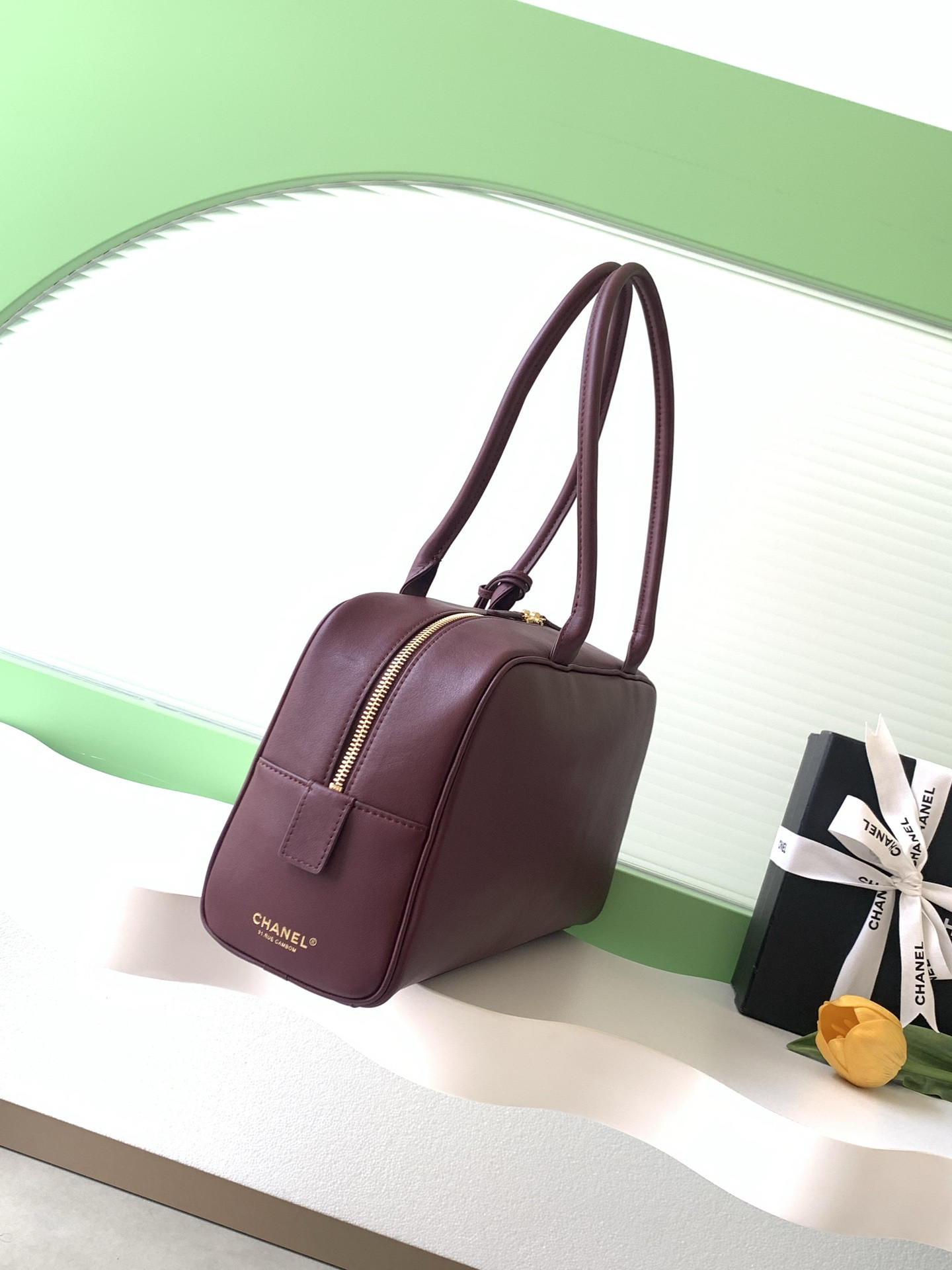 Ch*el large bowling bag as6211 19x35.5x12.5cm