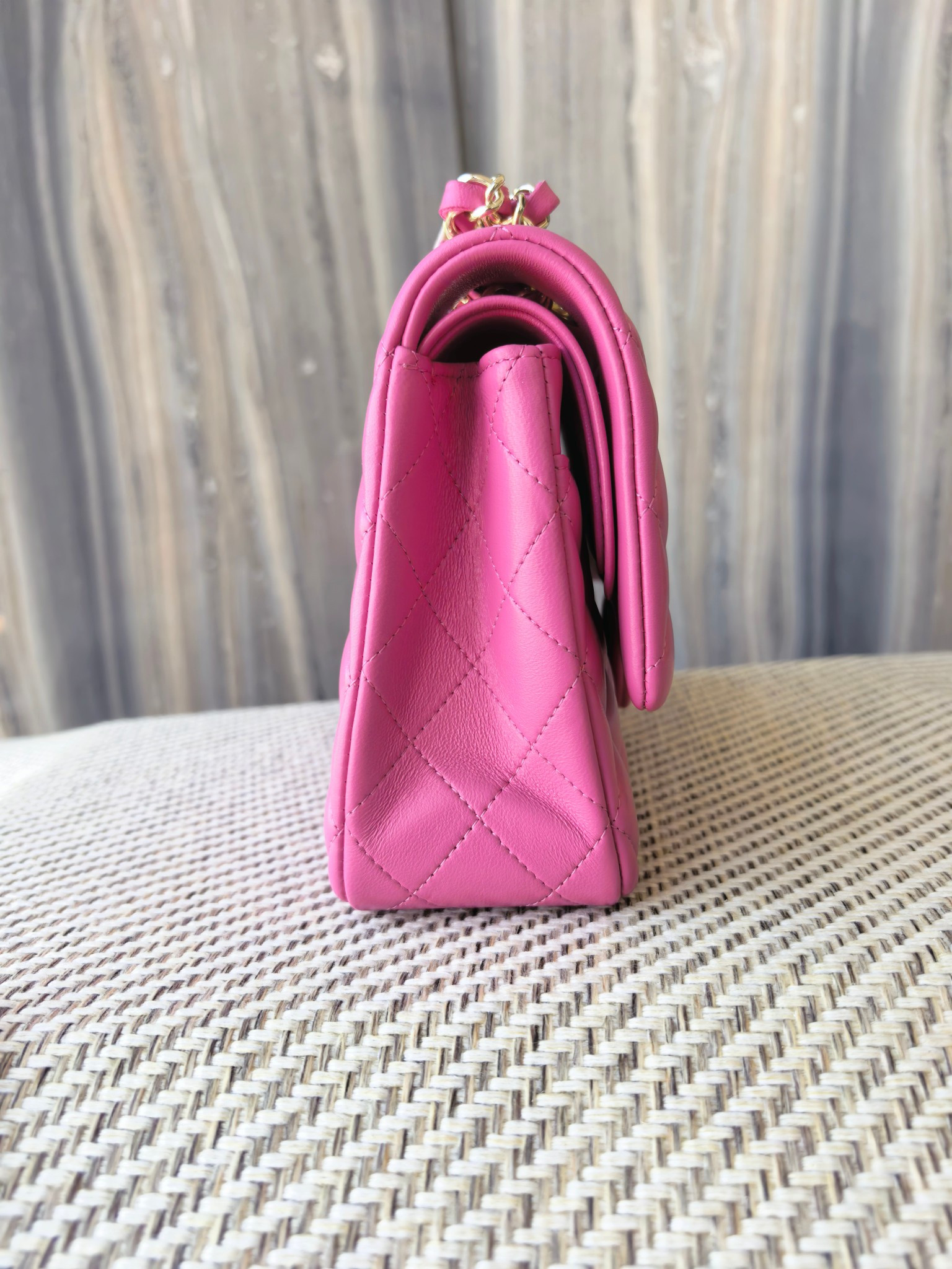 Ch*el classic flap bag rose with light gold hardware 15.5x25.5x6.5cm