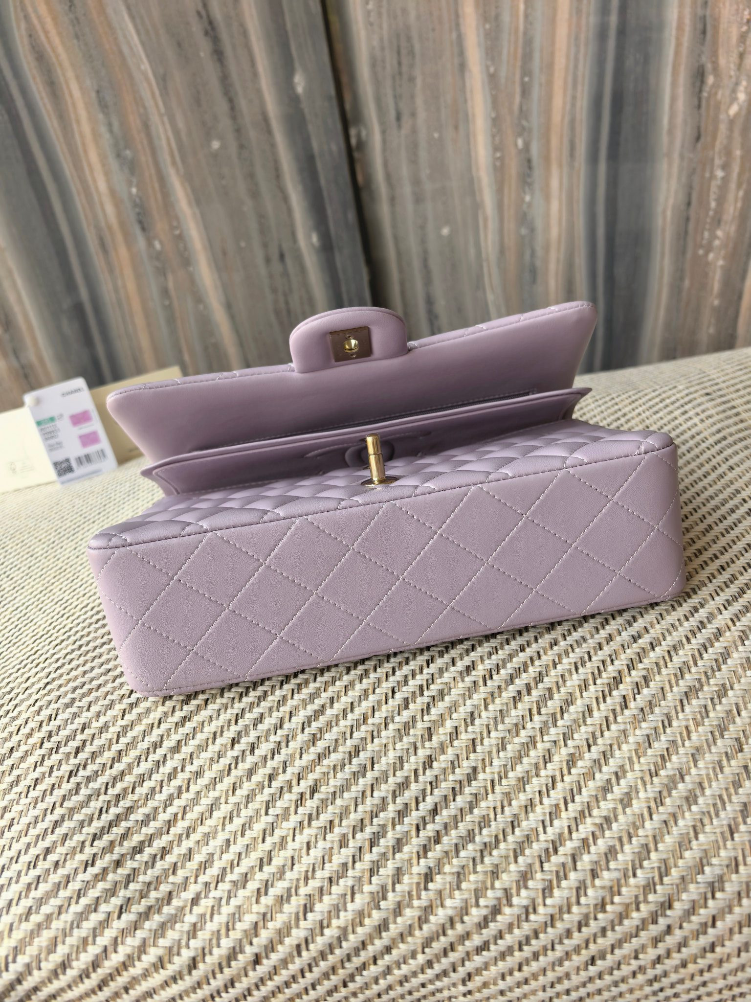 Ch*el classic flap bag lavender with light gold hardware 15.5x25.5x6.5cm
