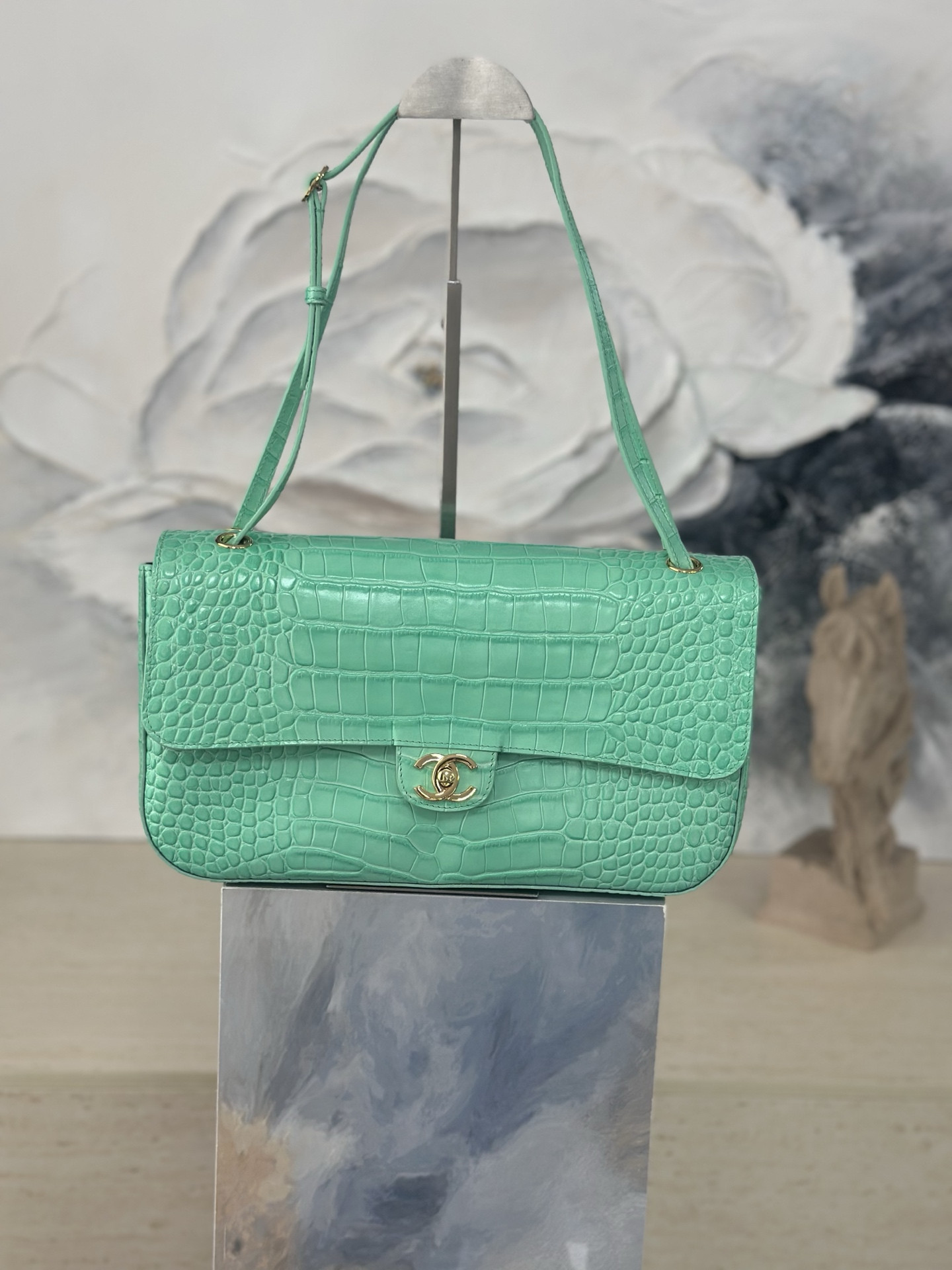 Ch*el maxi flap bag glacier blue gold hardware as6231 19.5x32x10cm