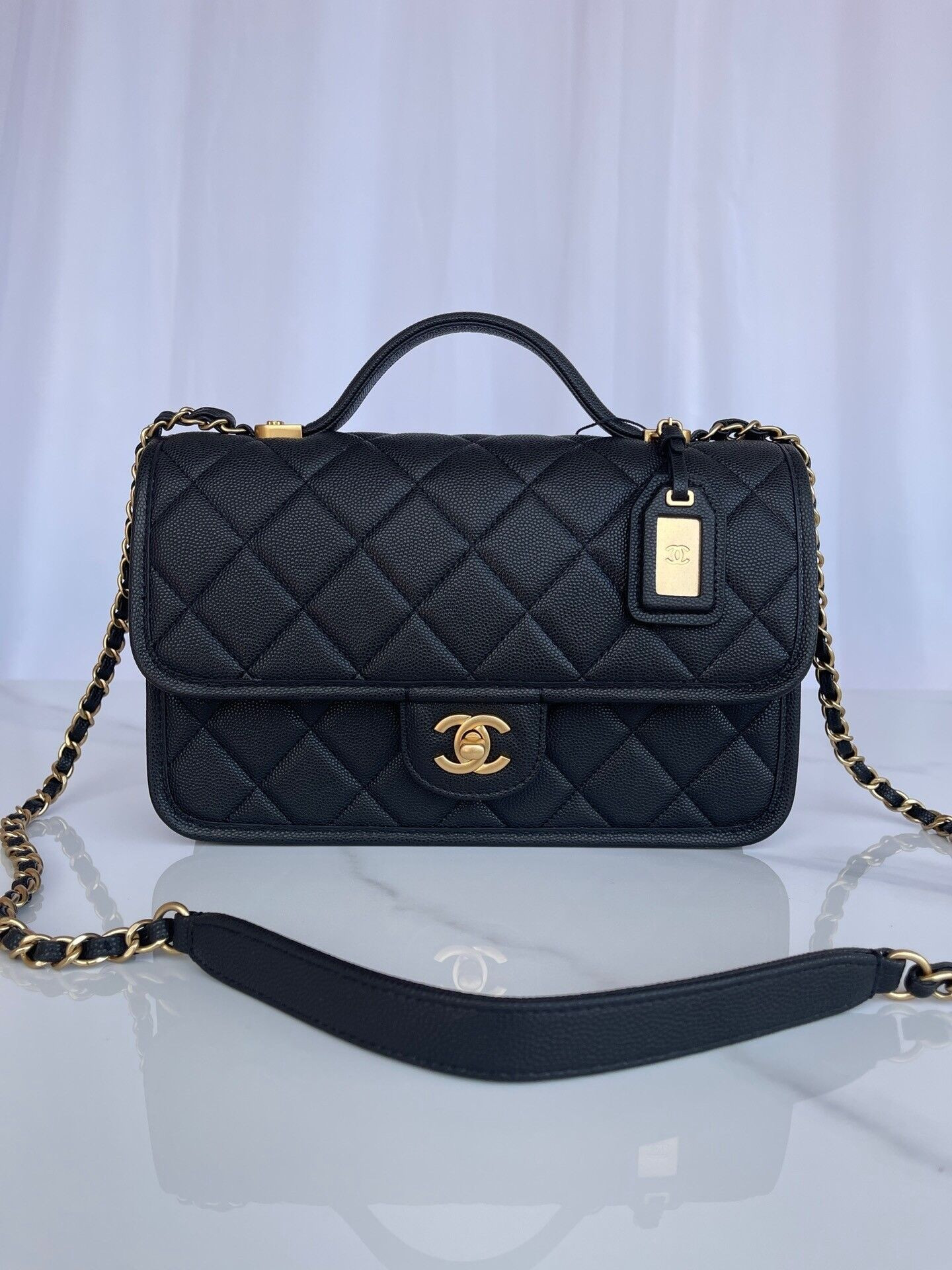 Ch*el top handle flap bag 25x21.5x7cm
